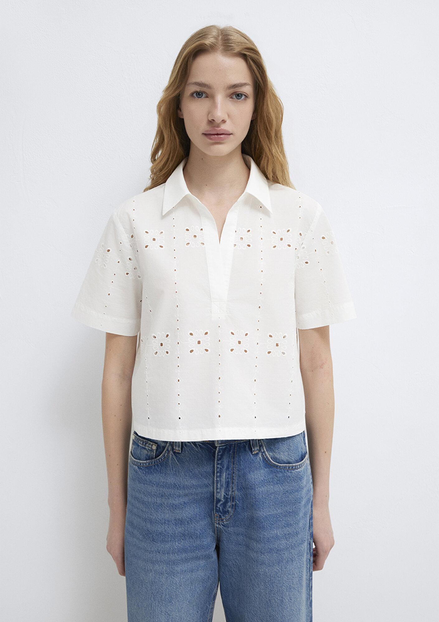 Mavi Nakış Detaylı Ekru Bluz 1211476-70057