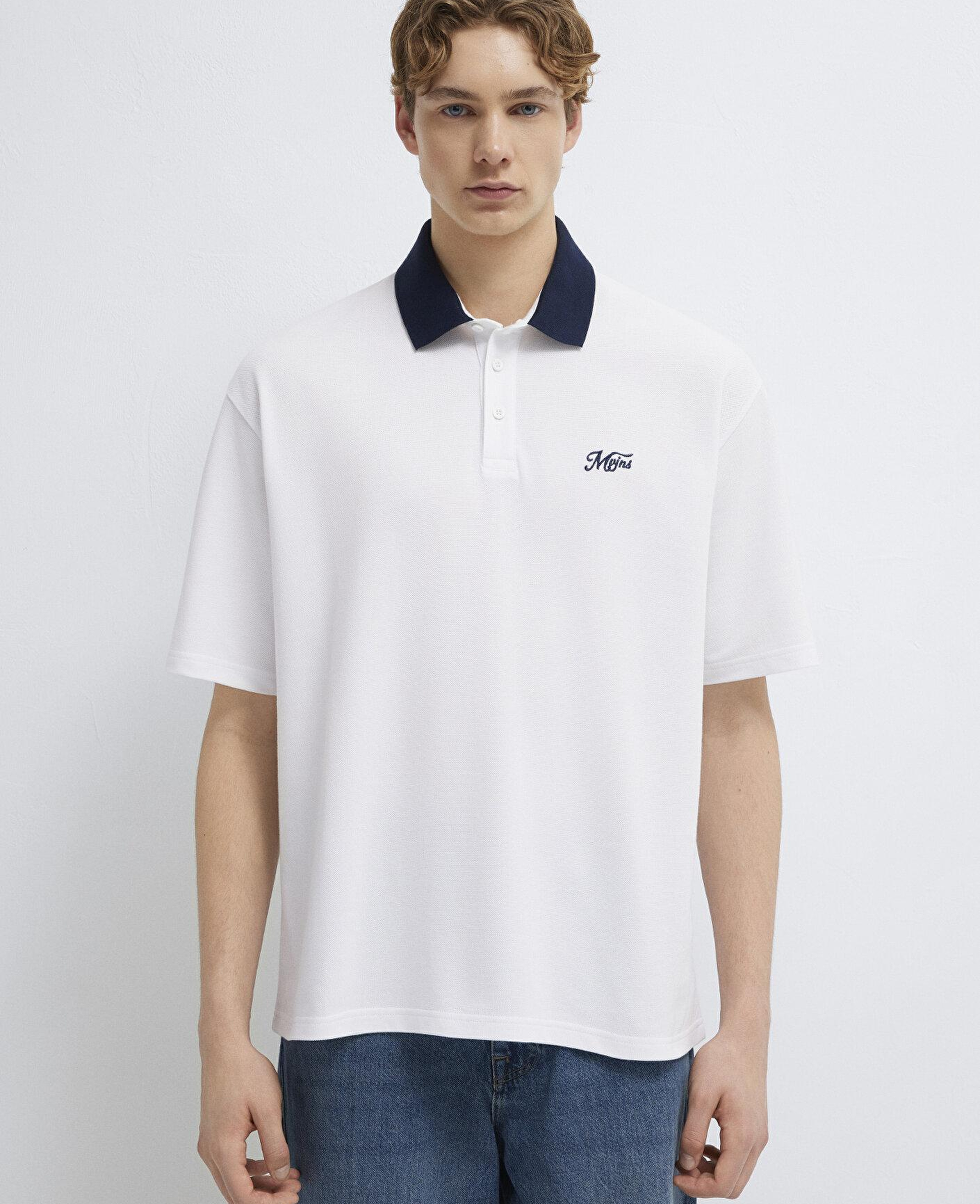 Mavi Yaka Detaylı Beyaz Polo Tişört Relaxed Fit / Rahat Kesim 0613330-620