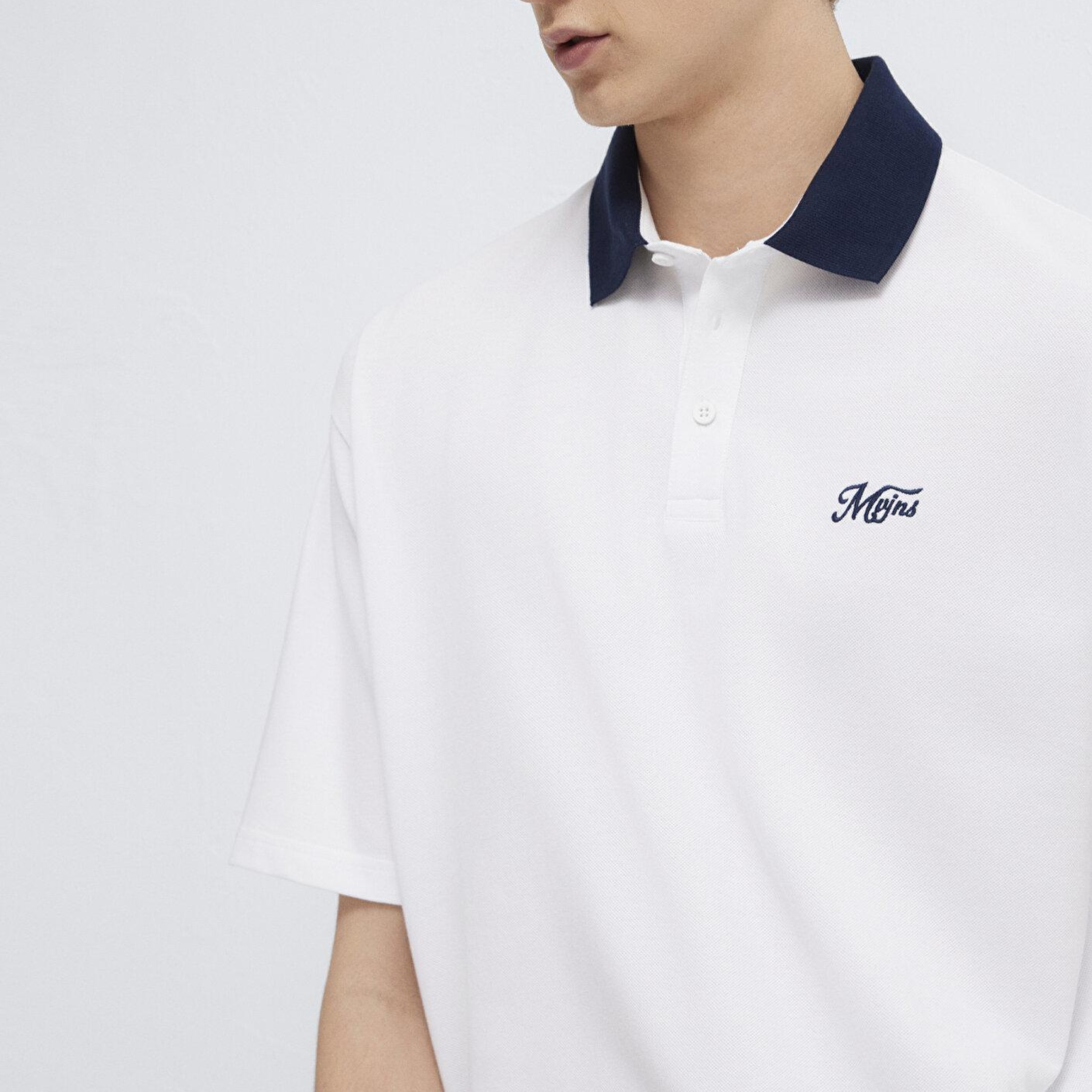 Mavi Yaka Detaylı Beyaz Polo Tişört Relaxed Fit / Rahat Kesim 0613330-620