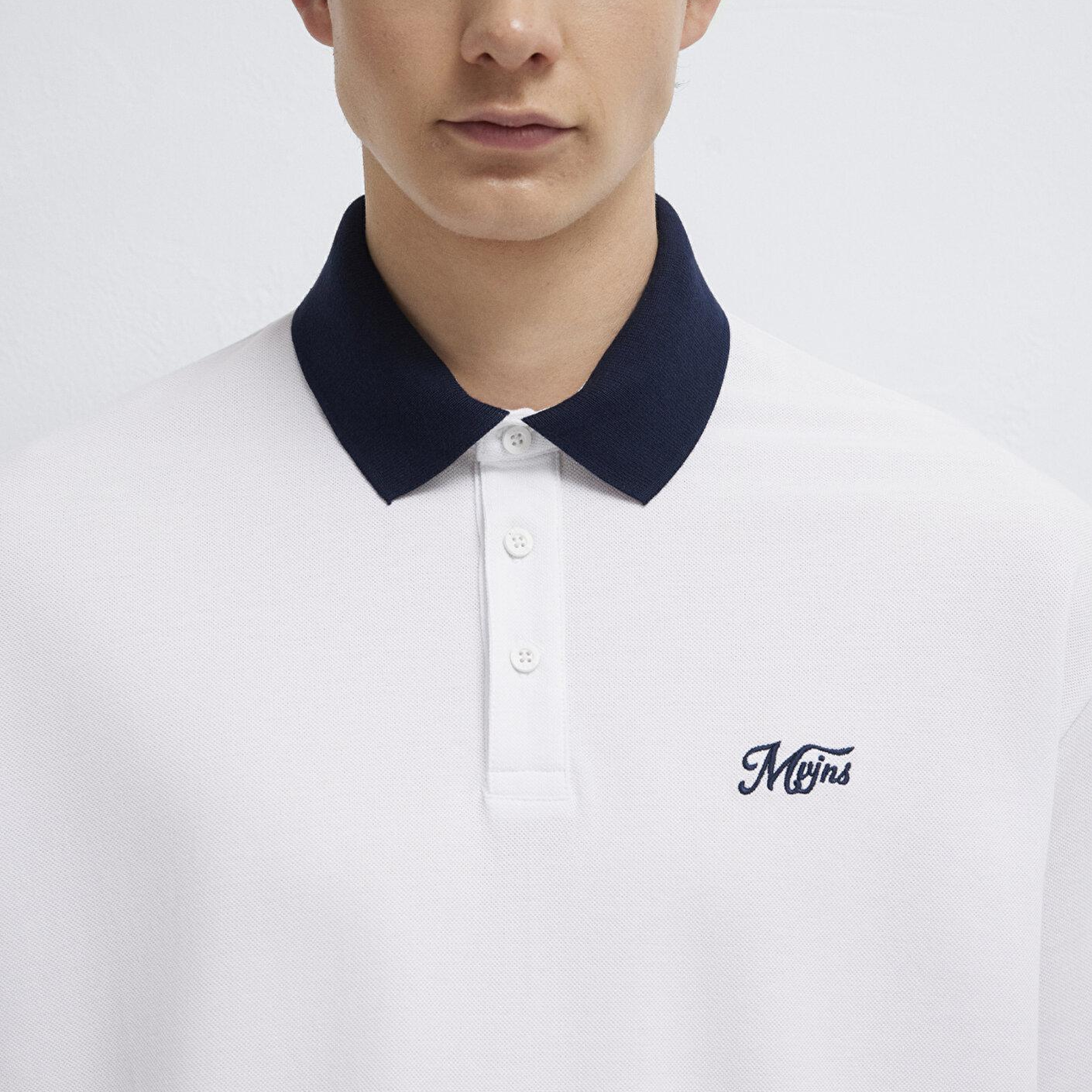 Mavi Yaka Detaylı Beyaz Polo Tişört Relaxed Fit / Rahat Kesim 0613330-620