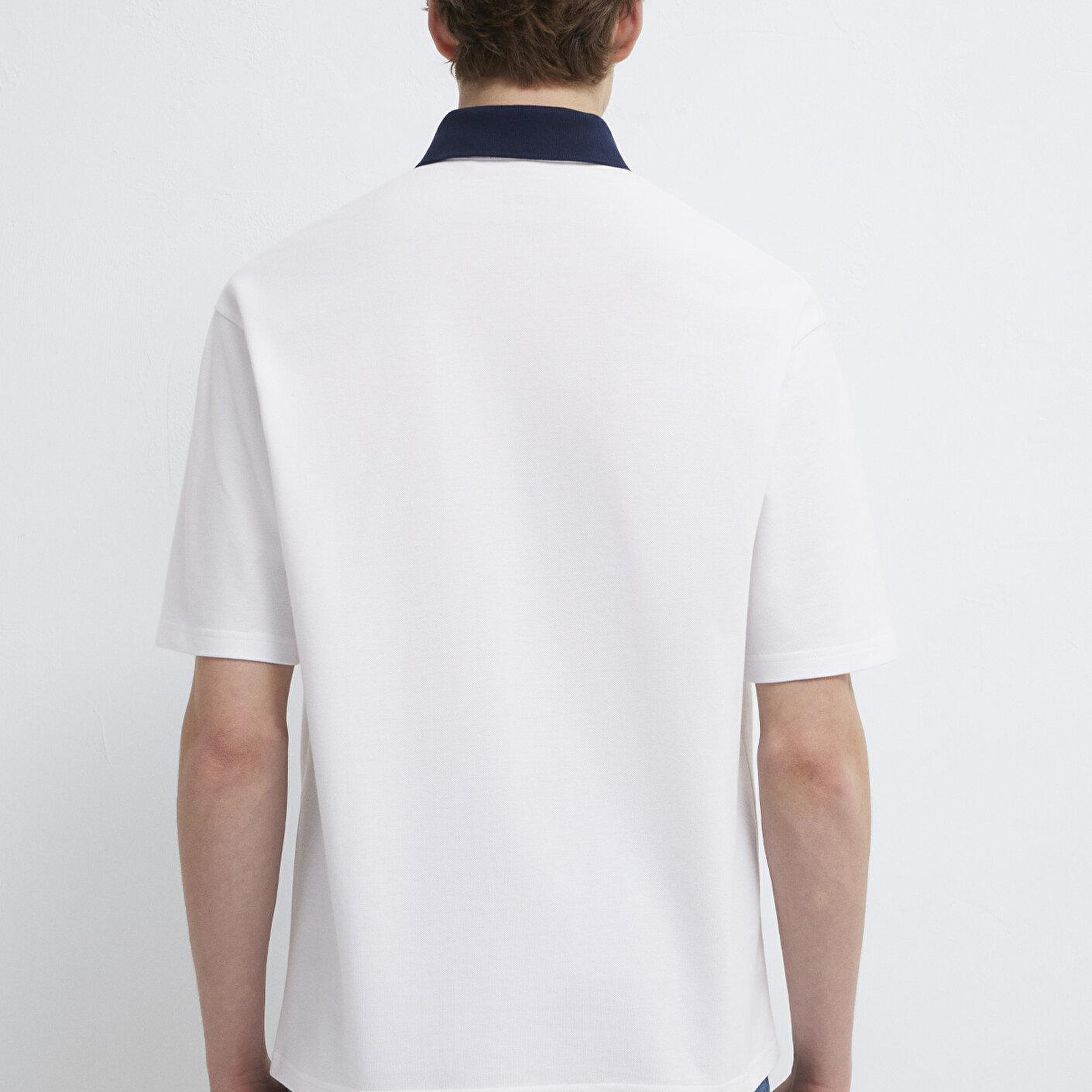 Mavi Yaka Detaylı Beyaz Polo Tişört Relaxed Fit / Rahat Kesim 0613330-620