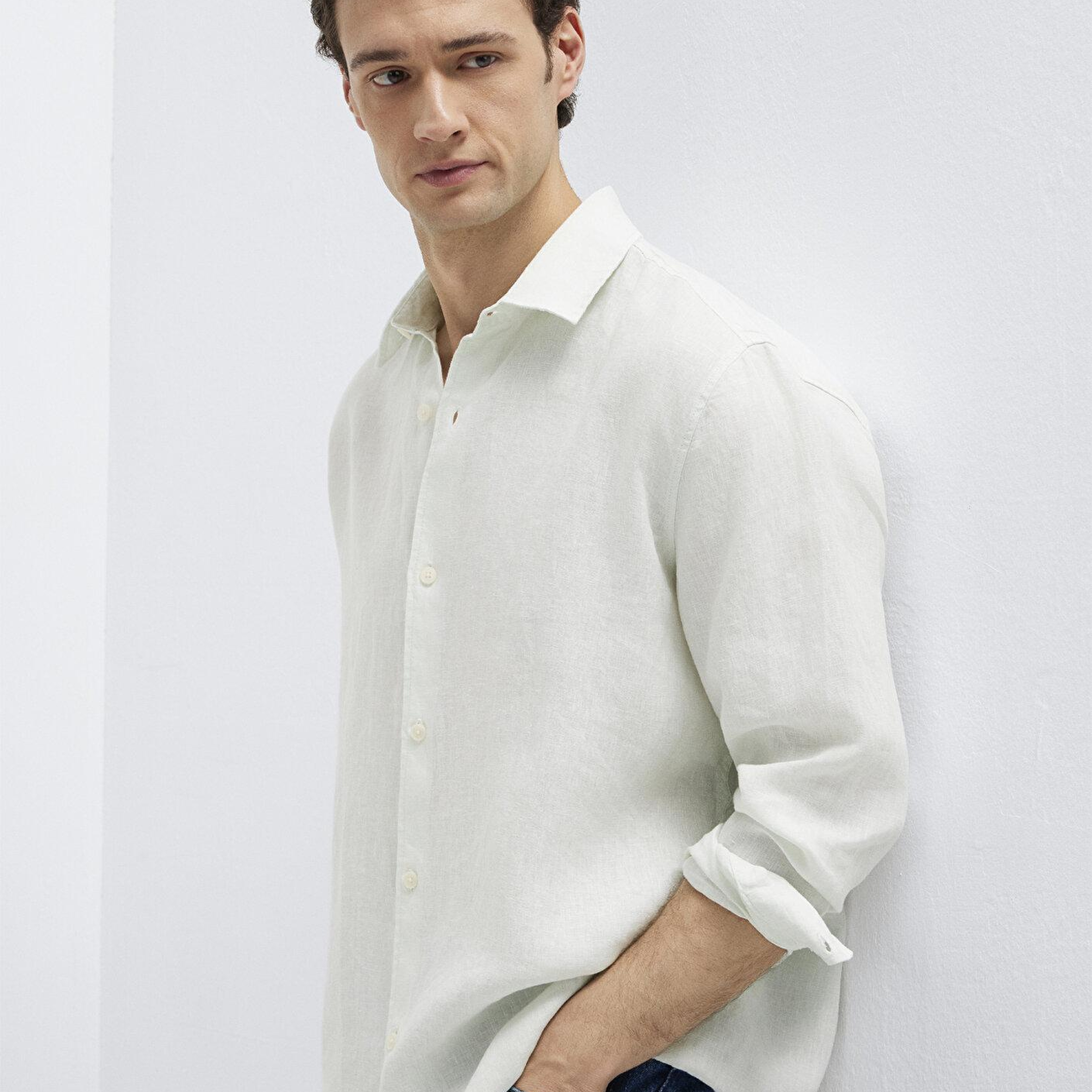 Mavi Keten Karışımlı Yeşil Gömlek Regular Fit / Normal Kesim 0211957-71647