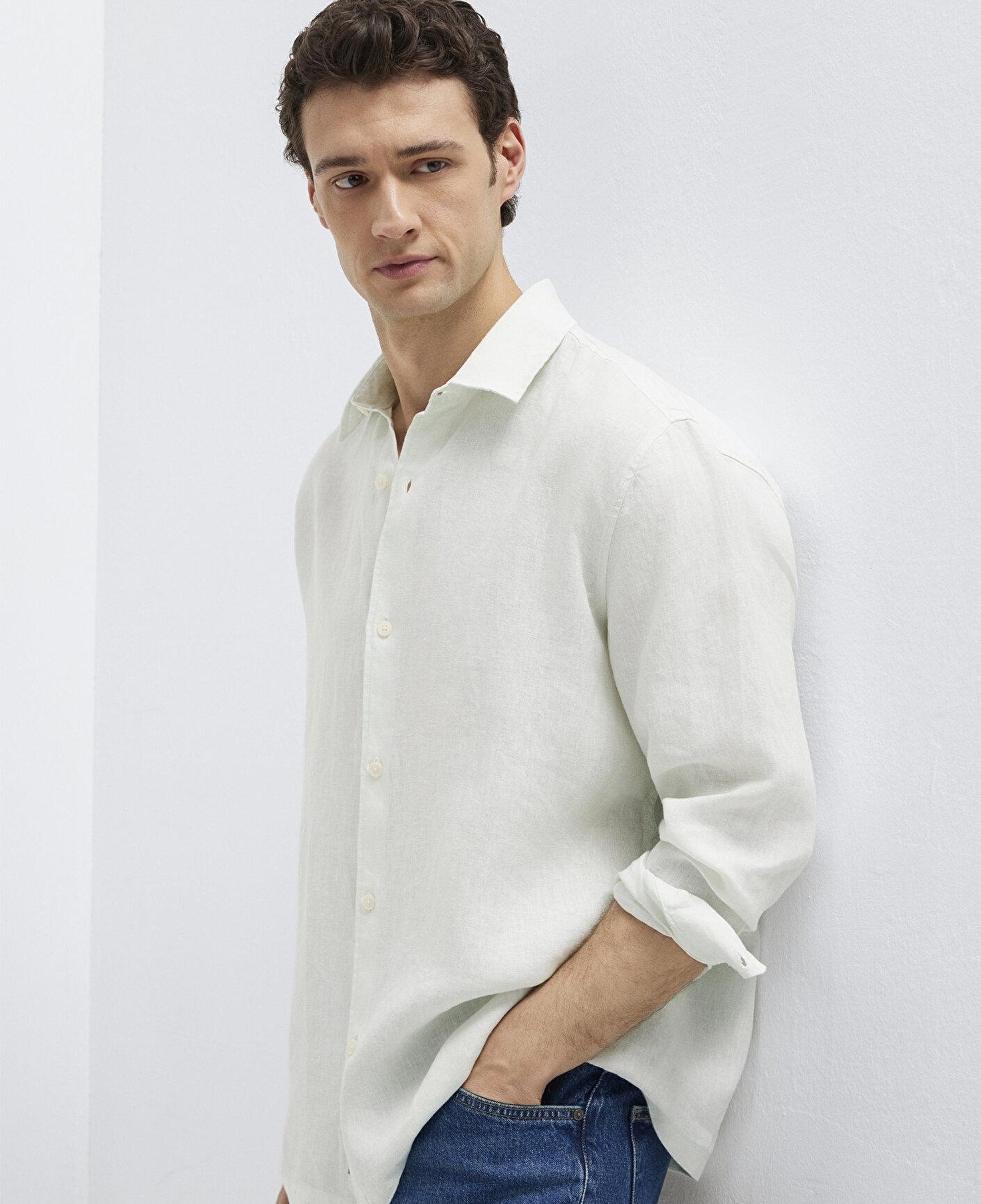 Mavi Keten Karışımlı Yeşil Gömlek Regular Fit / Normal Kesim 0211957-71647