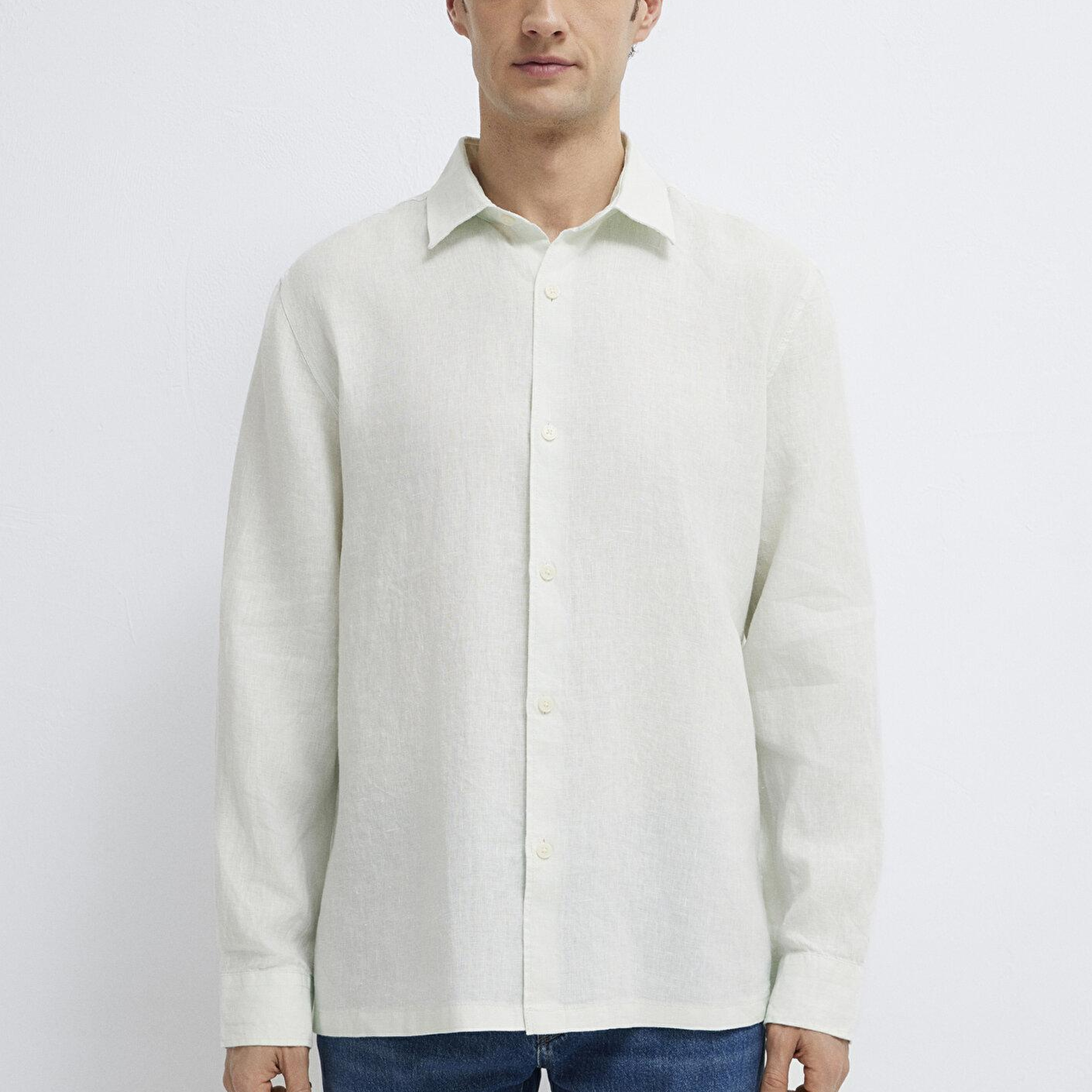 Mavi Keten Karışımlı Yeşil Gömlek Regular Fit / Normal Kesim 0211957-71647