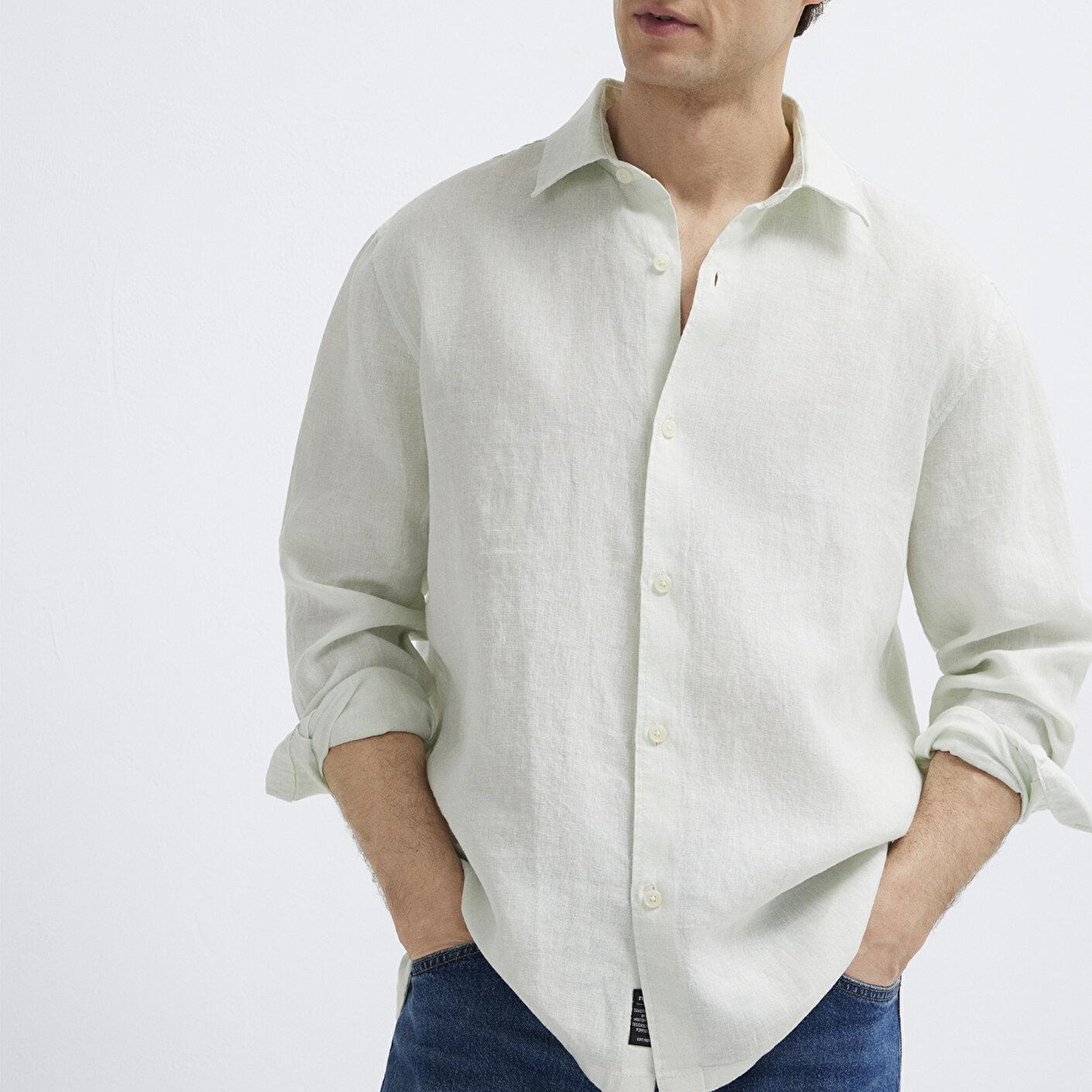 Mavi Keten Karışımlı Yeşil Gömlek Regular Fit / Normal Kesim 0211957-71647