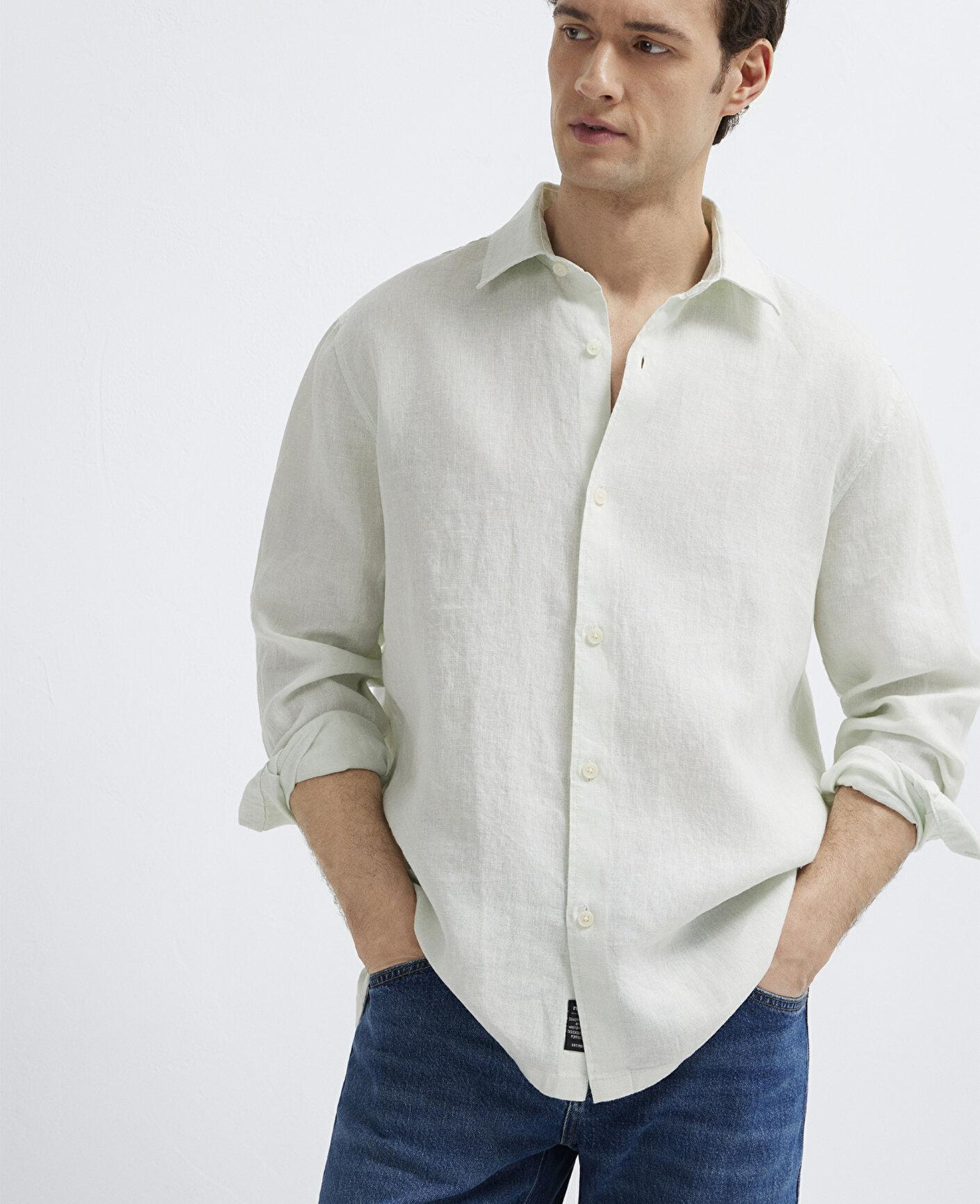 Mavi Keten Karışımlı Yeşil Gömlek Regular Fit / Normal Kesim 0211957-71647