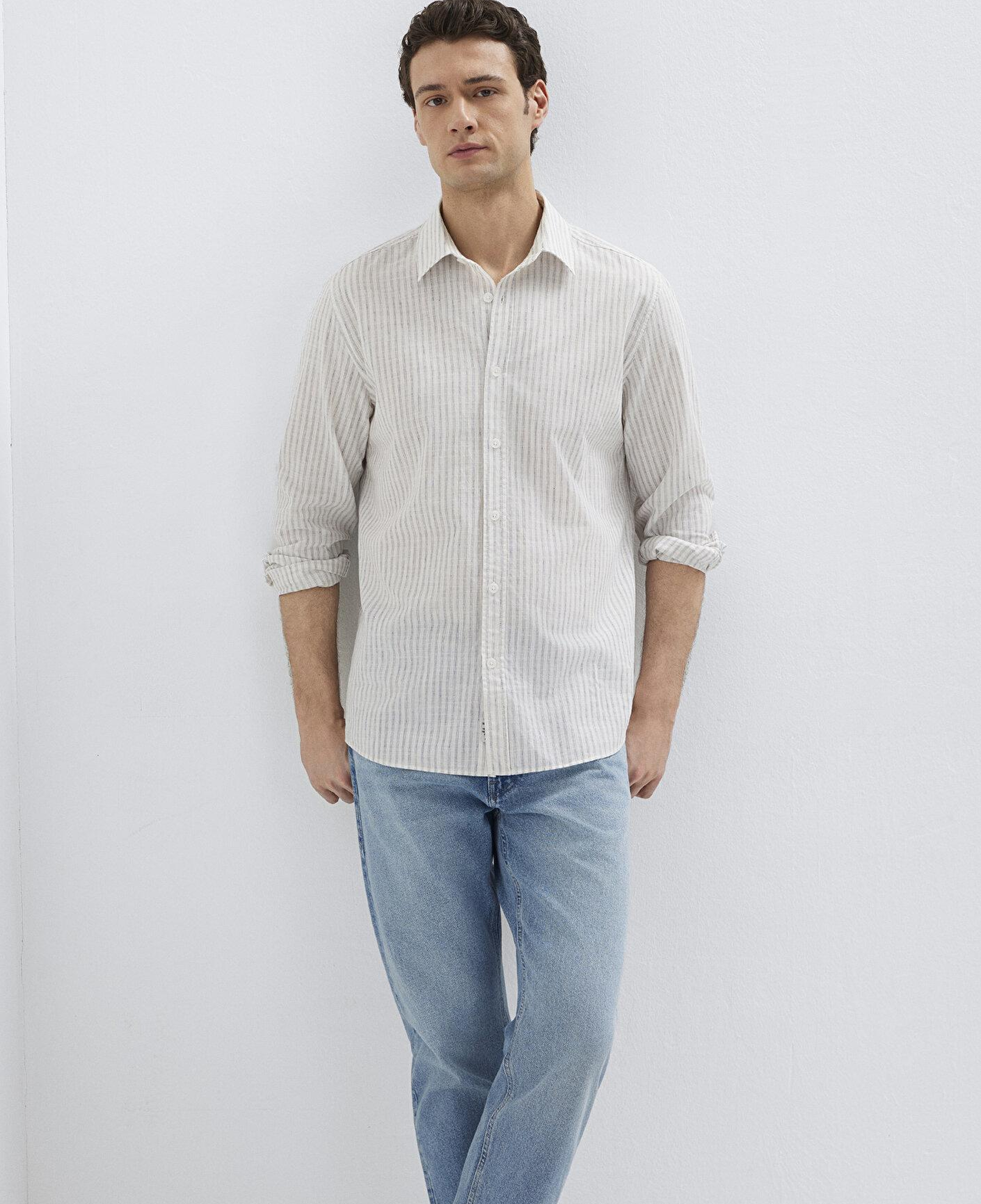 Mavi Keten Karışımlı Ekru Gömlek Regular Fit / Normal Kesim 0212004-91559