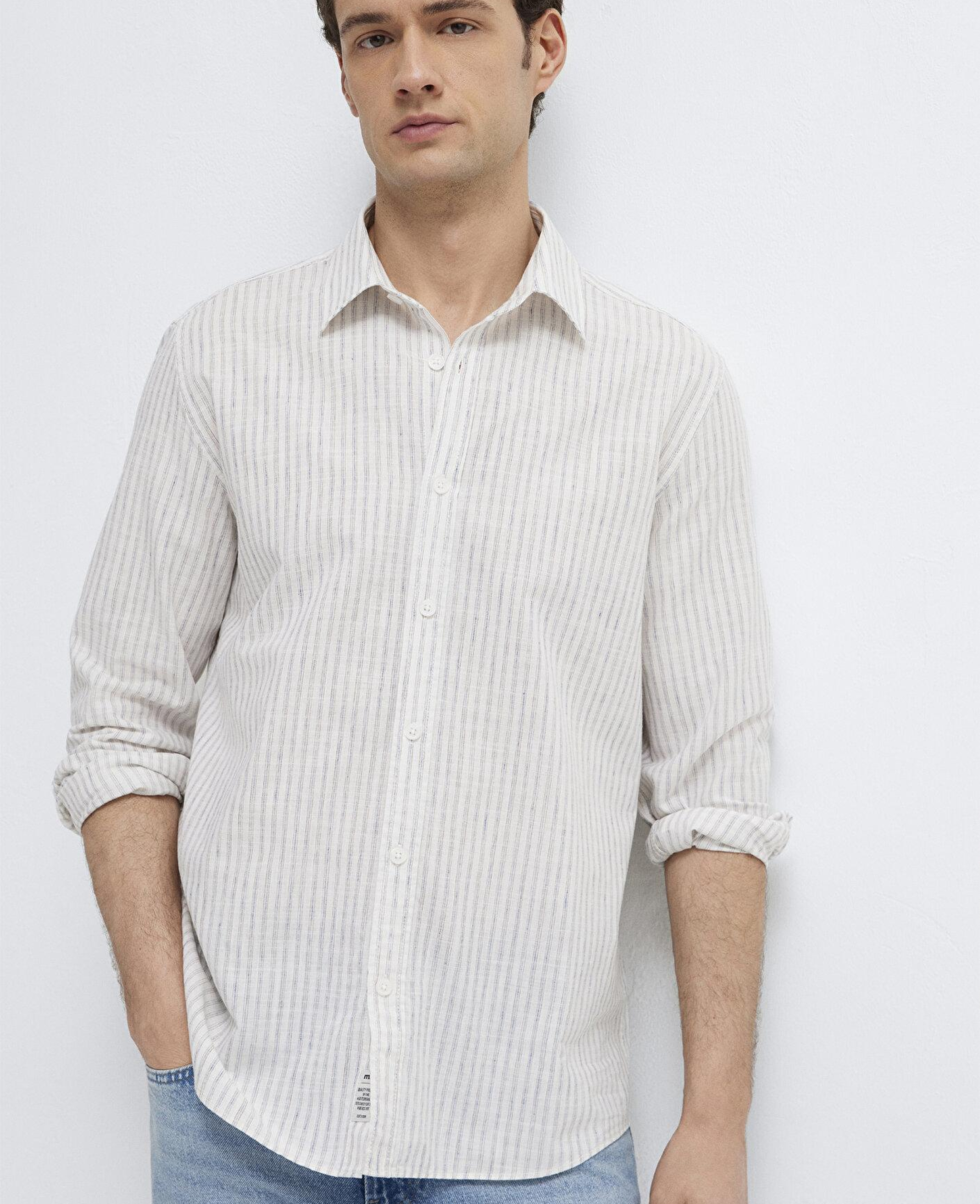 Mavi Keten Karışımlı Ekru Gömlek Regular Fit / Normal Kesim 0212004-91559