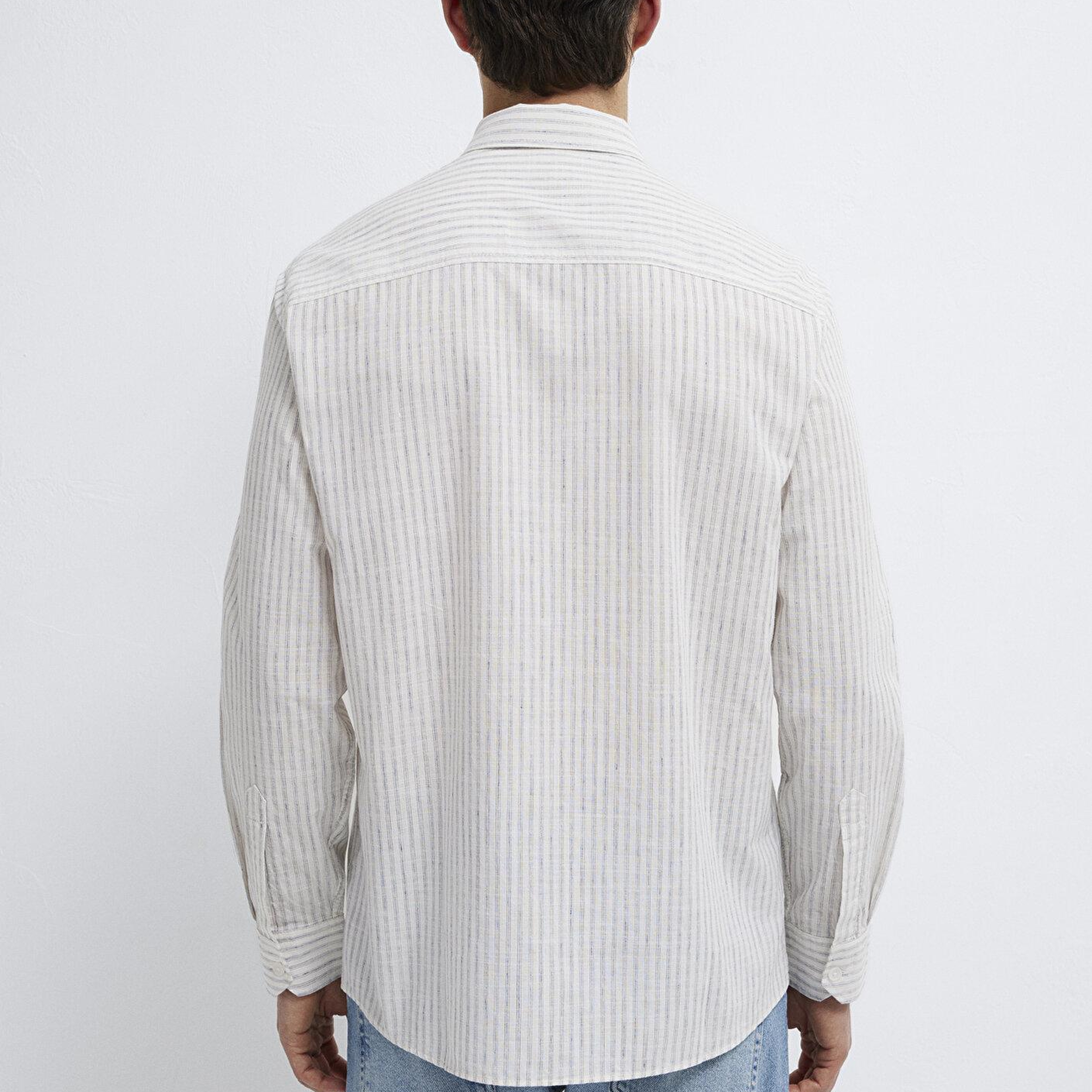 Mavi Keten Karışımlı Ekru Gömlek Regular Fit / Normal Kesim 0212004-91559