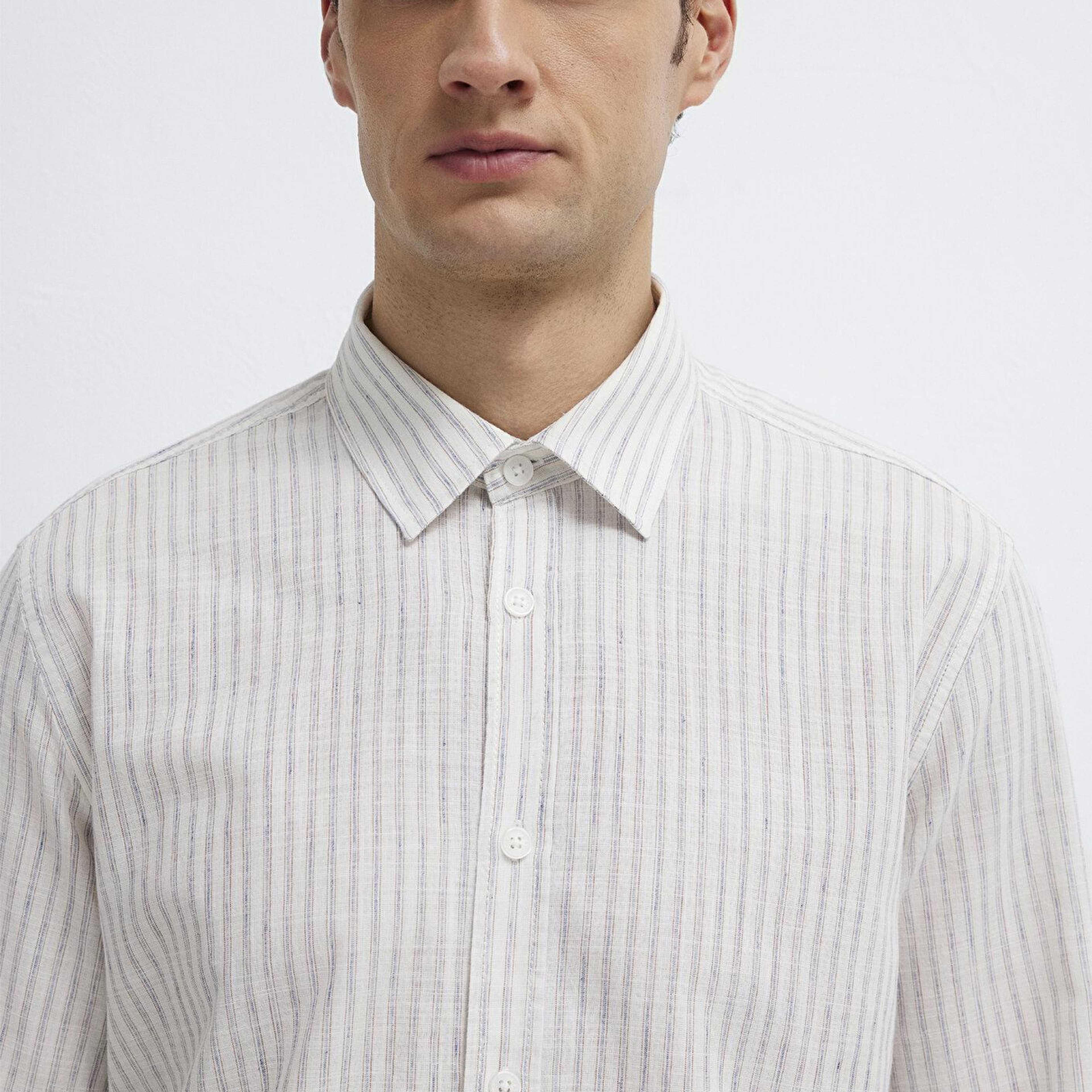 Mavi Keten Karışımlı Ekru Gömlek Regular Fit / Normal Kesim 0212004-91559