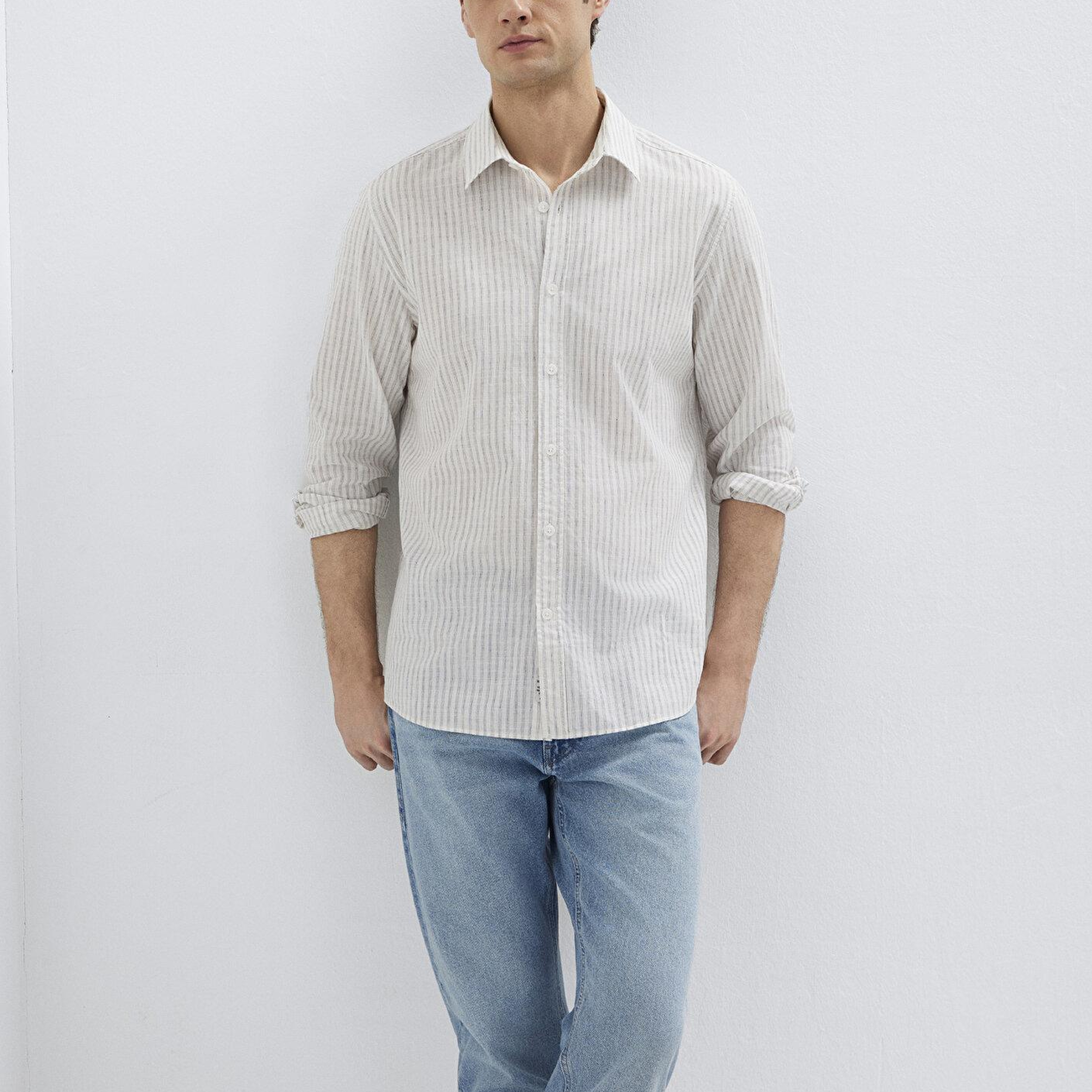 Mavi Keten Karışımlı Ekru Gömlek Regular Fit / Normal Kesim 0212004-91559