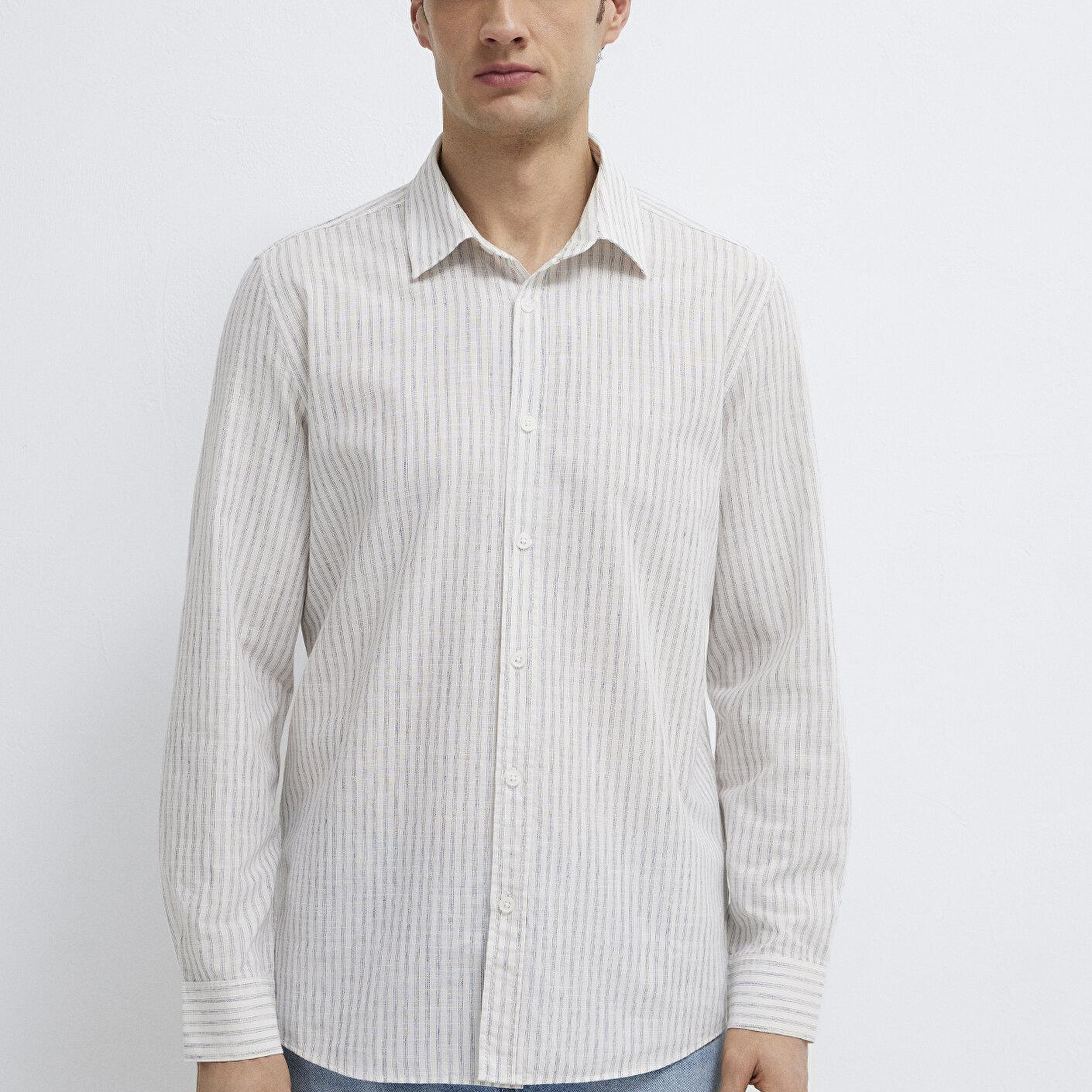 Mavi Keten Karışımlı Ekru Gömlek Regular Fit / Normal Kesim 0212004-91559