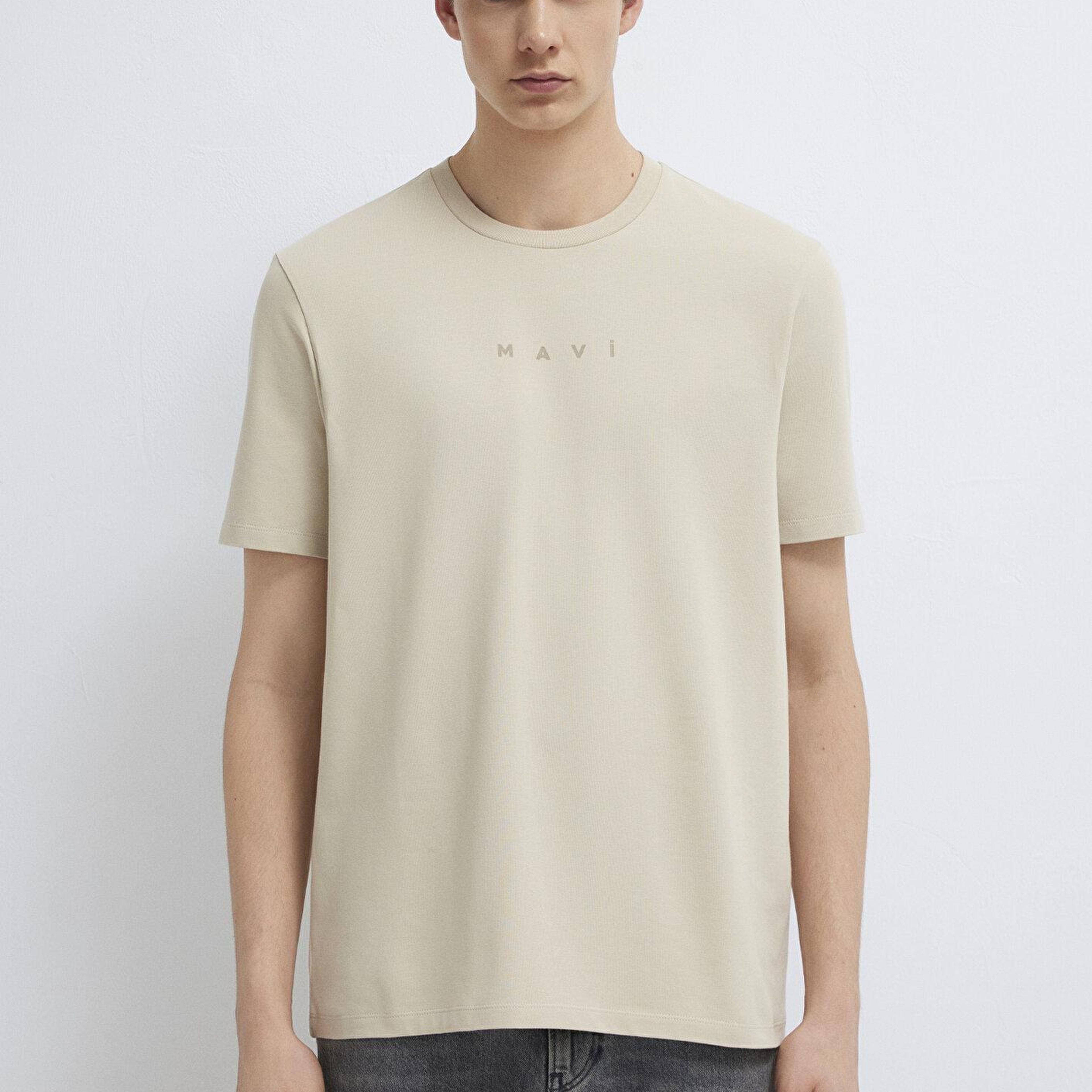 Mavi Mavi Logo Baskılı Bej Tişört Regular Fit / Normal Kesim 0613305-70322