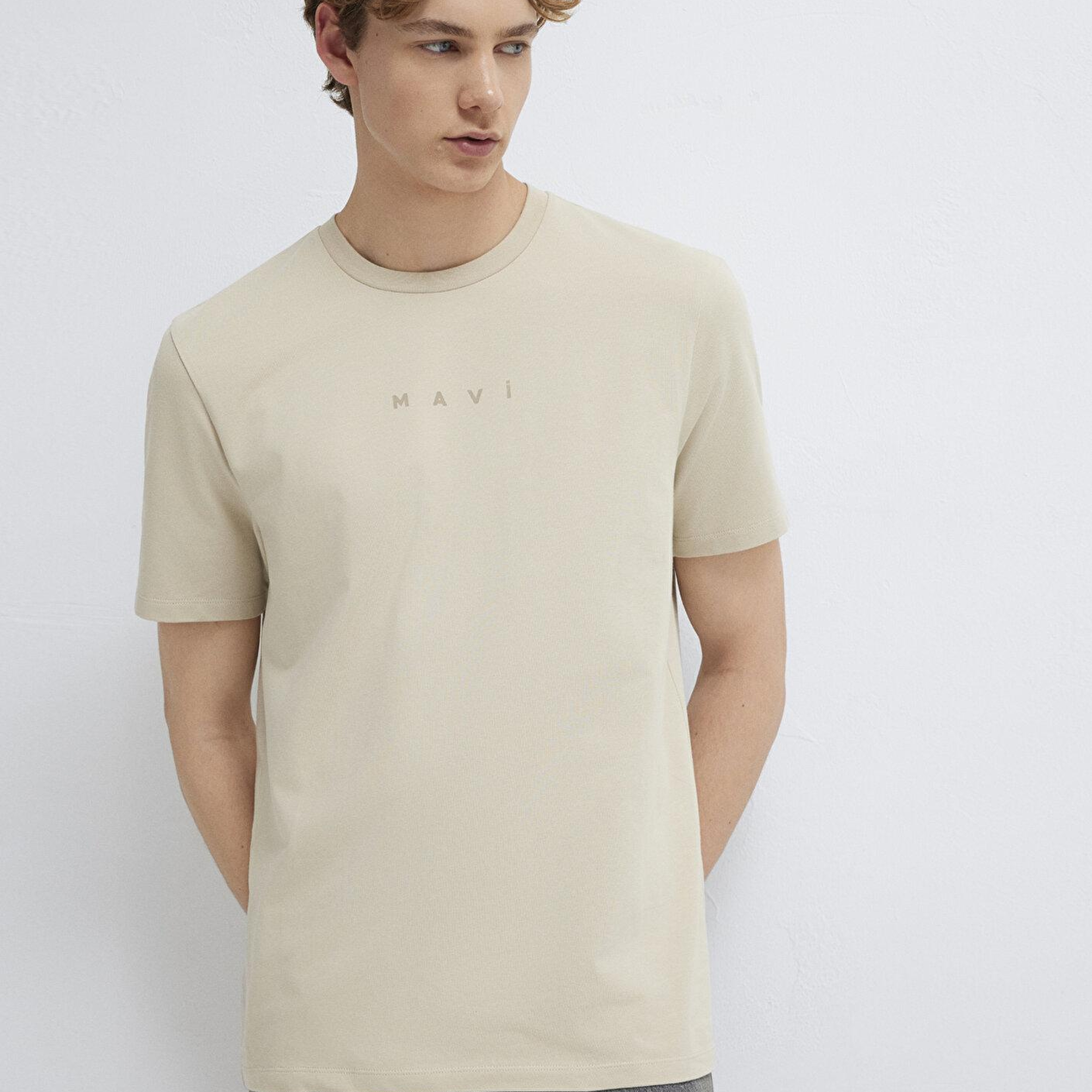Mavi Mavi Logo Baskılı Bej Tişört Regular Fit / Normal Kesim 0613305-70322