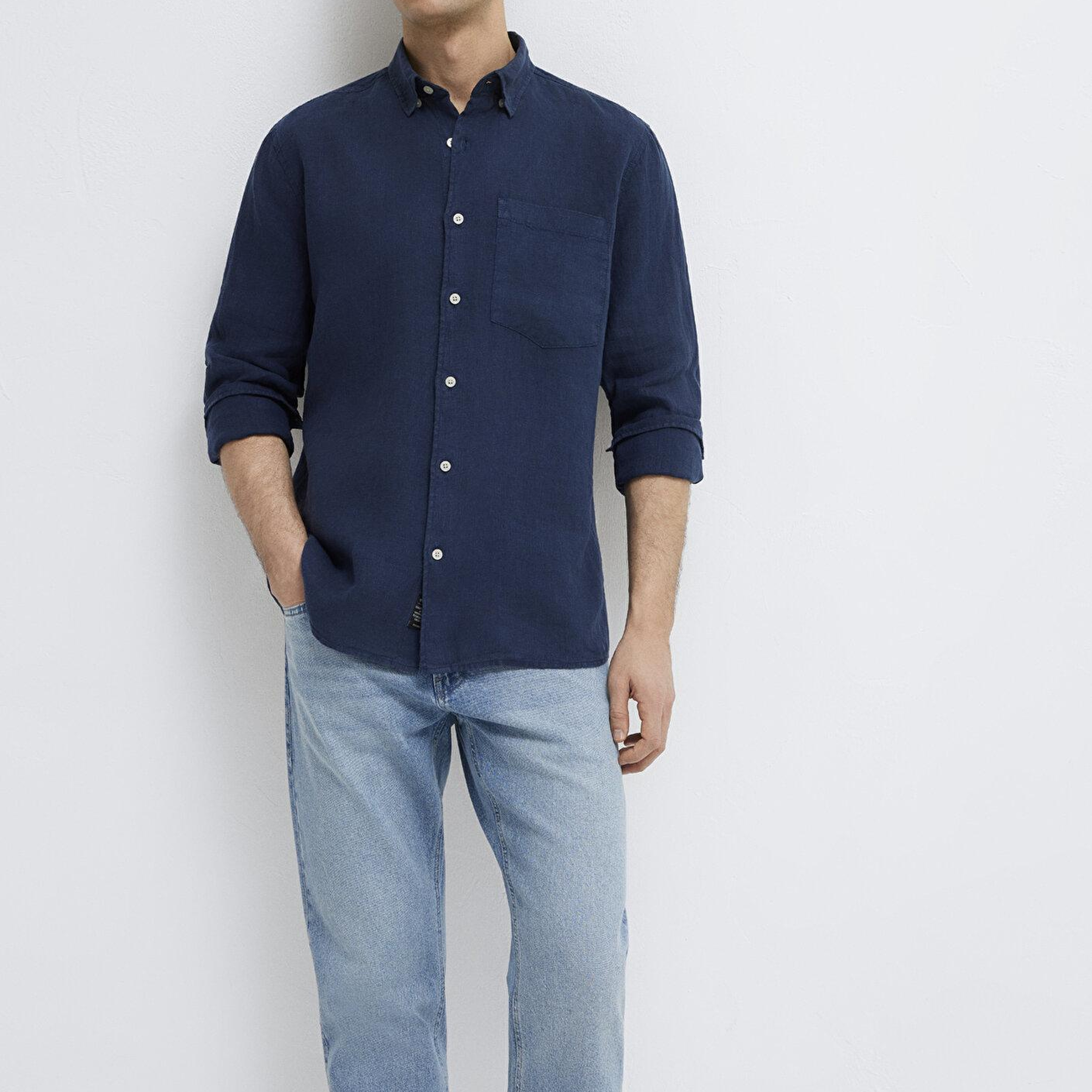 Mavi Keten Karışımlı Lacivert Gömlek Regular Fit / Normal Kesim 0211472-82318