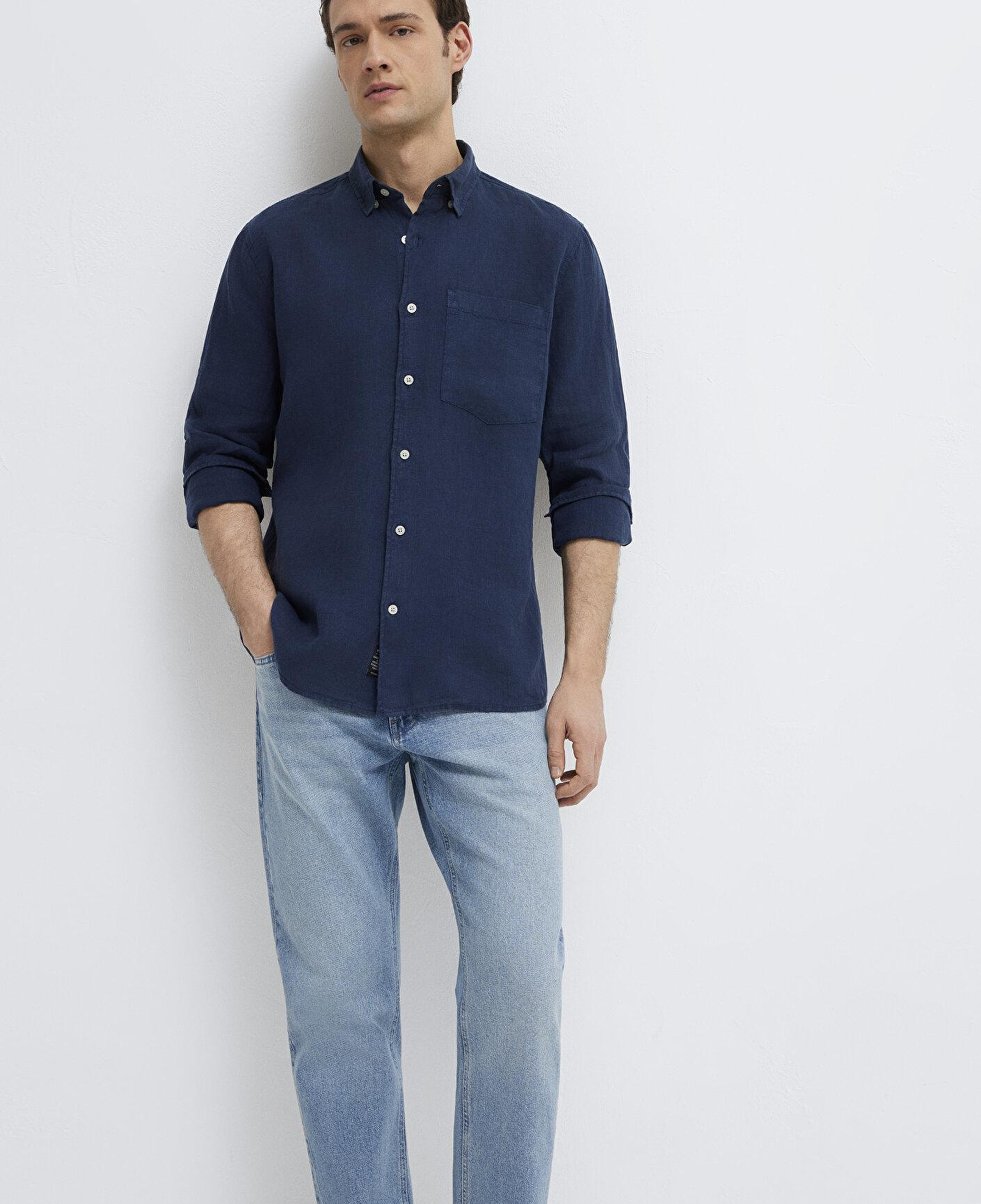Mavi Keten Karışımlı Lacivert Gömlek Regular Fit / Normal Kesim 0211472-82318