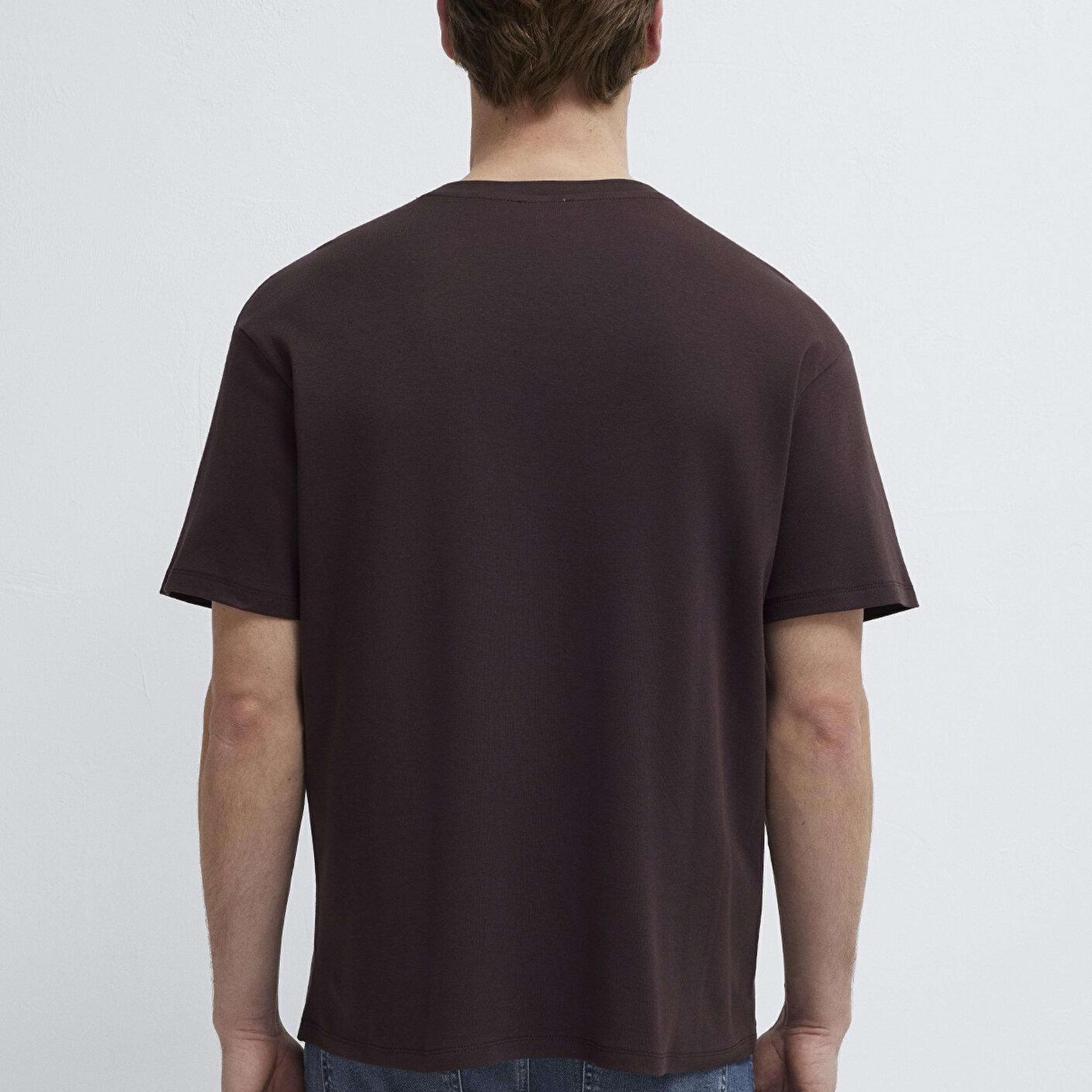 Mavi Baskılı Kahverengi Tişört Loose Fit / Bol Rahat Kesim 0613603-88083