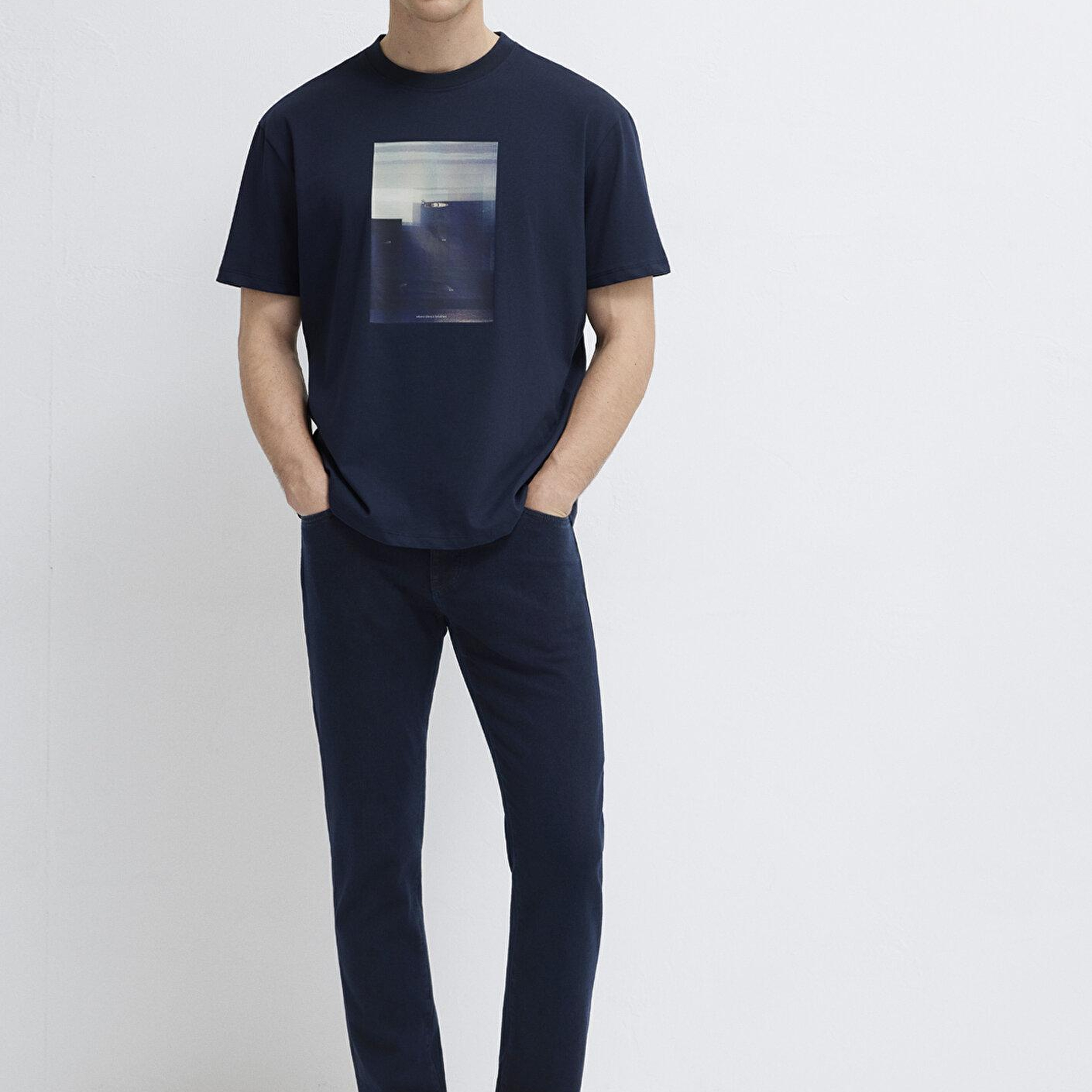 Mavi Baskılı Lacivert Tişört Loose Fit / Bol Rahat Kesim 0613602-86623