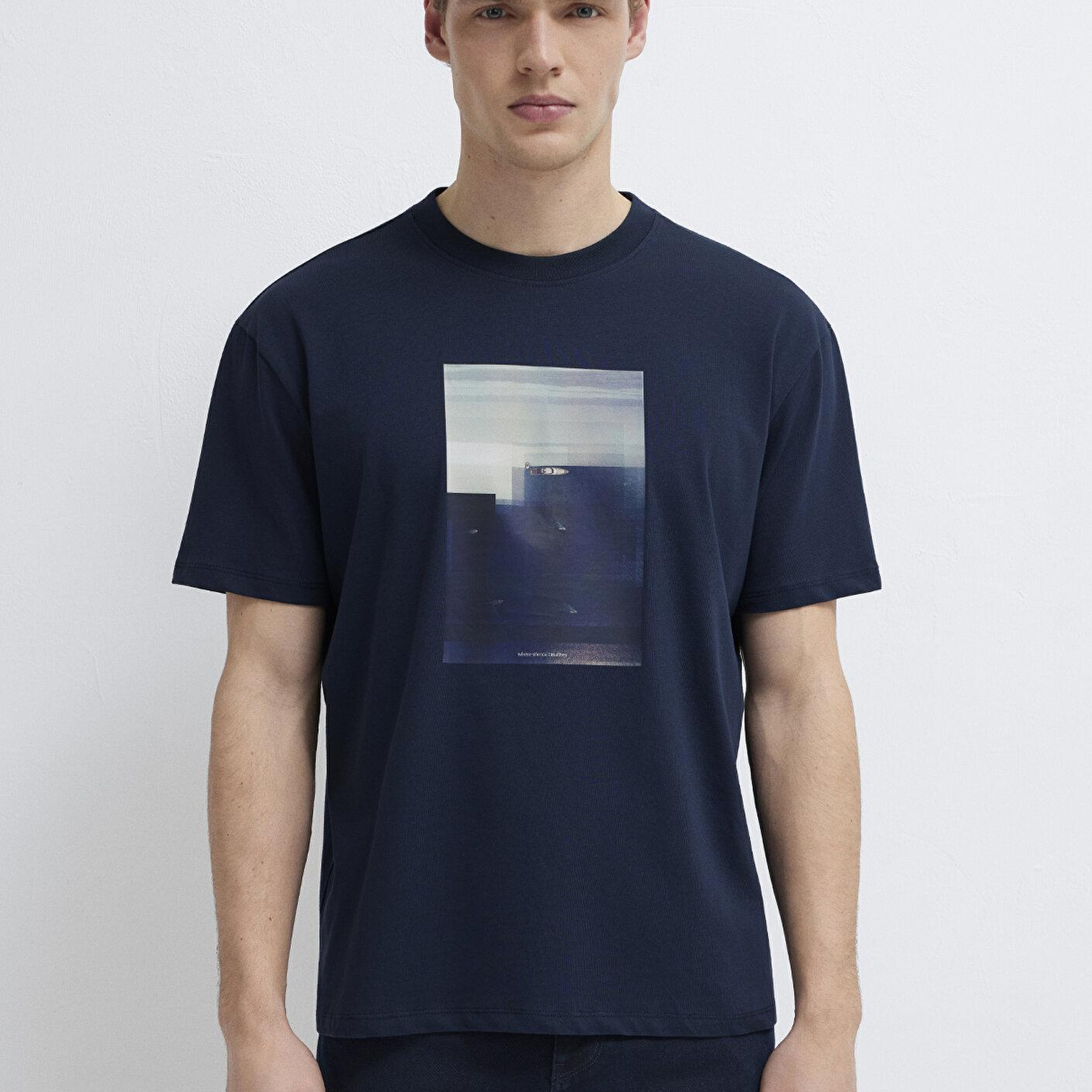 Mavi Baskılı Lacivert Tişört Loose Fit / Bol Rahat Kesim 0613602-86623