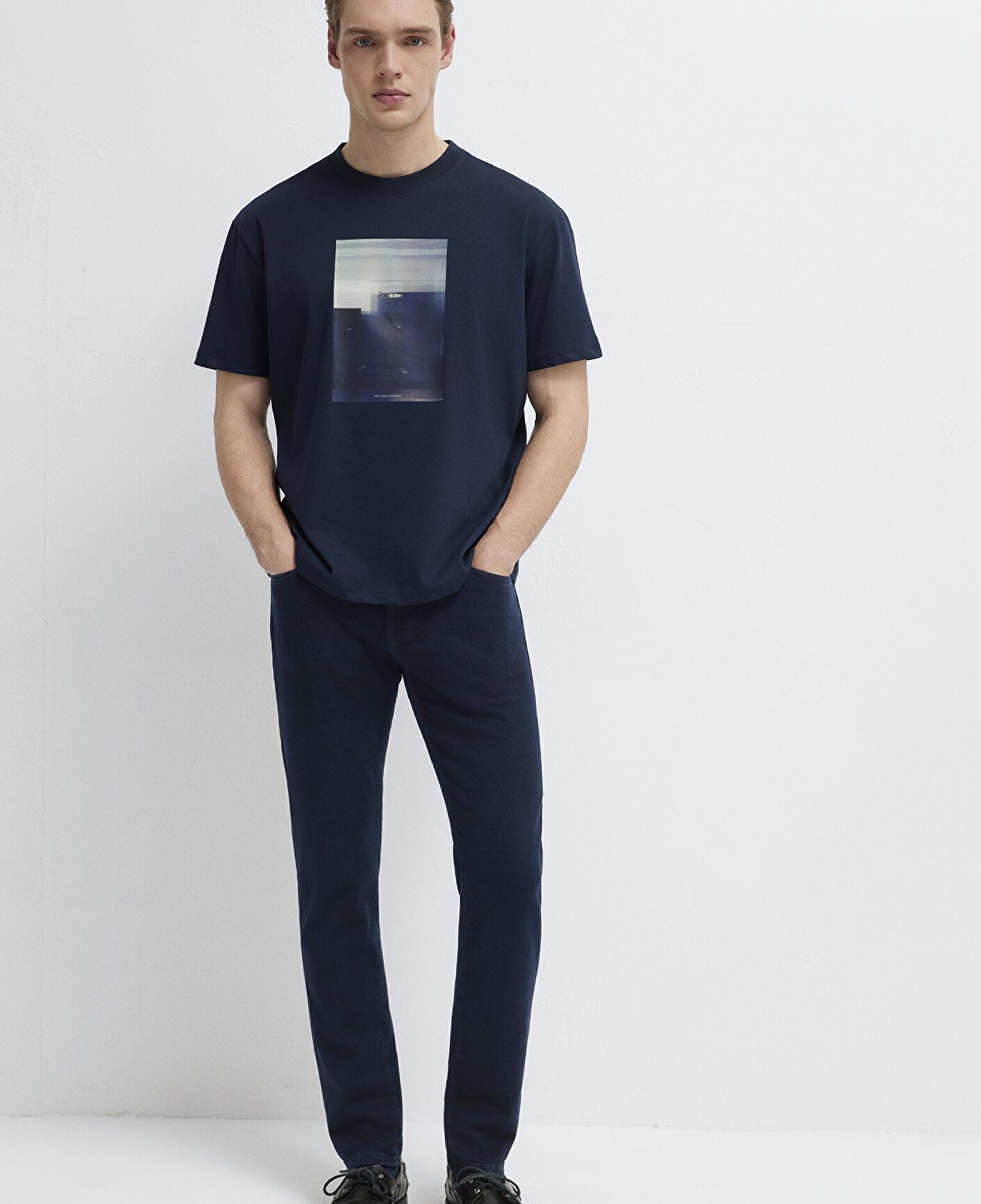 Mavi Baskılı Lacivert Tişört Loose Fit / Bol Rahat Kesim 0613602-86623