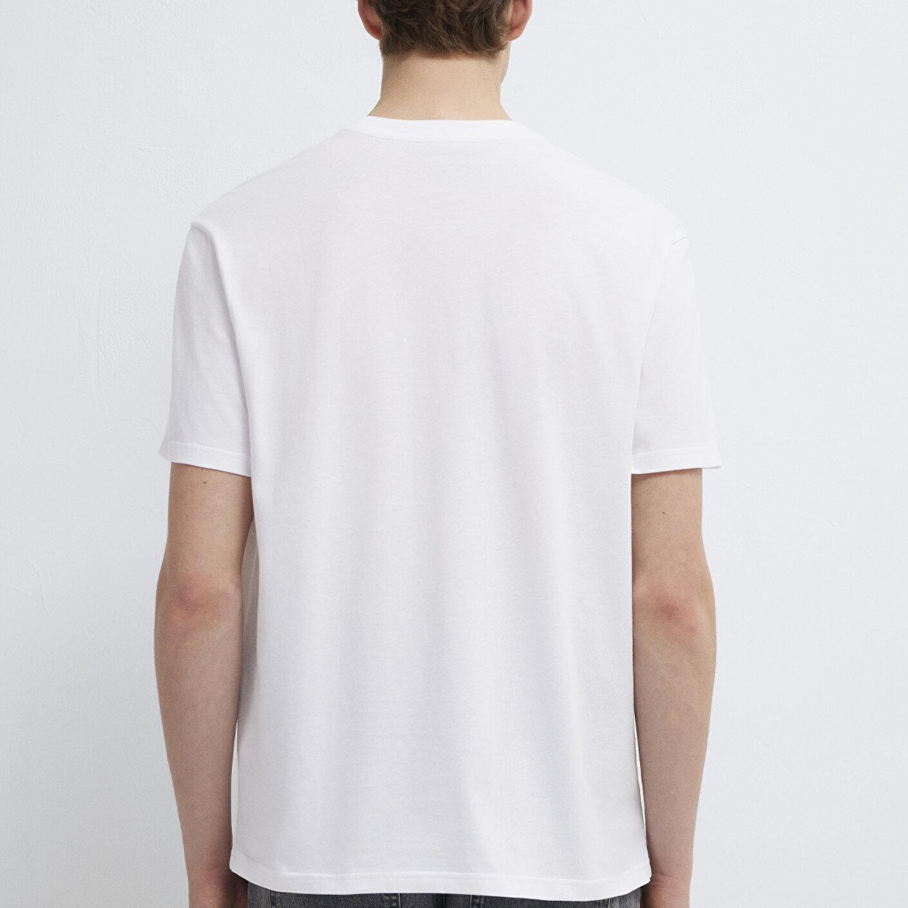 Mavi Baskılı Beyaz Tişört Loose Fit / Bol Rahat Kesim 0613629-620