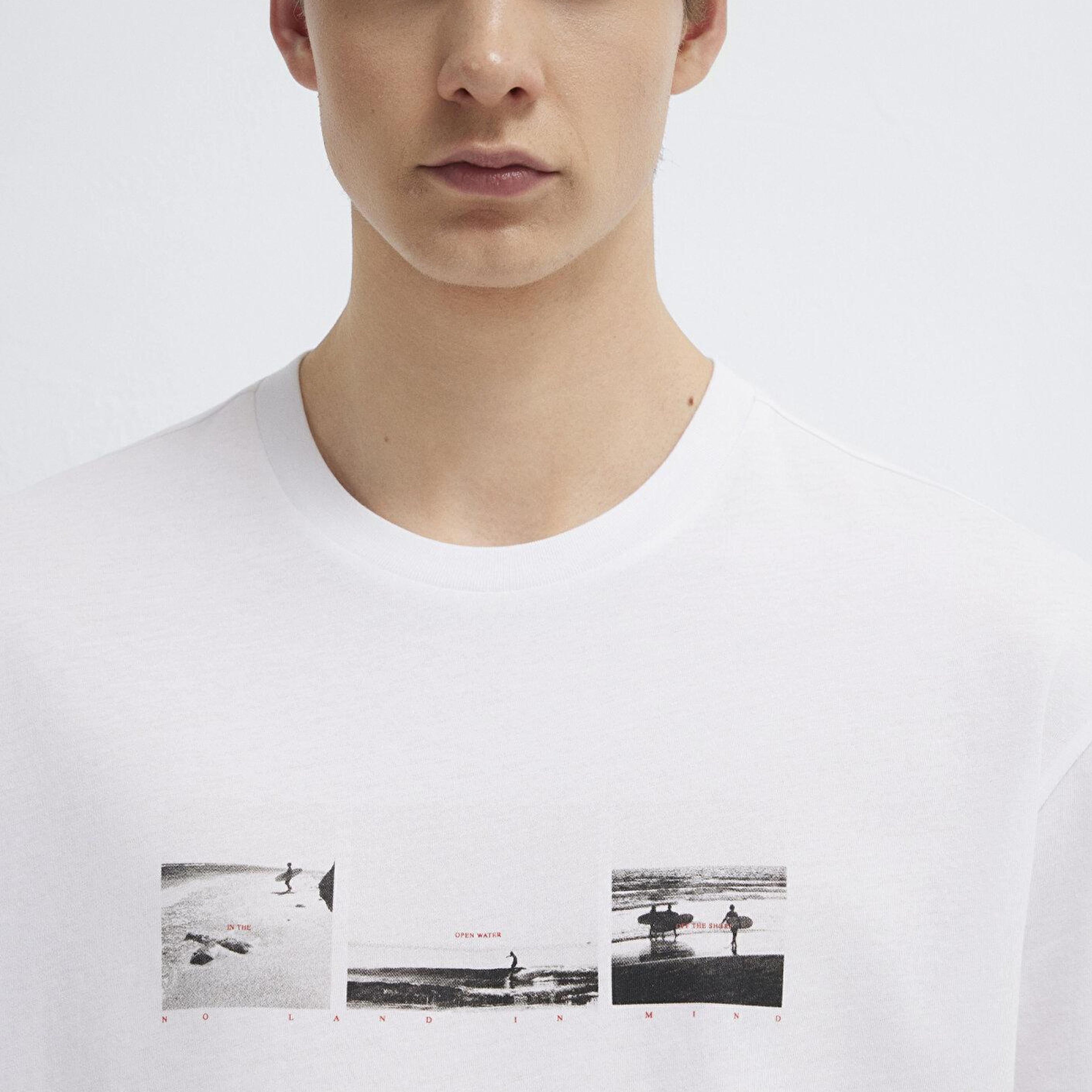 Mavi Baskılı Beyaz Tişört Loose Fit / Bol Rahat Kesim 0613629-620