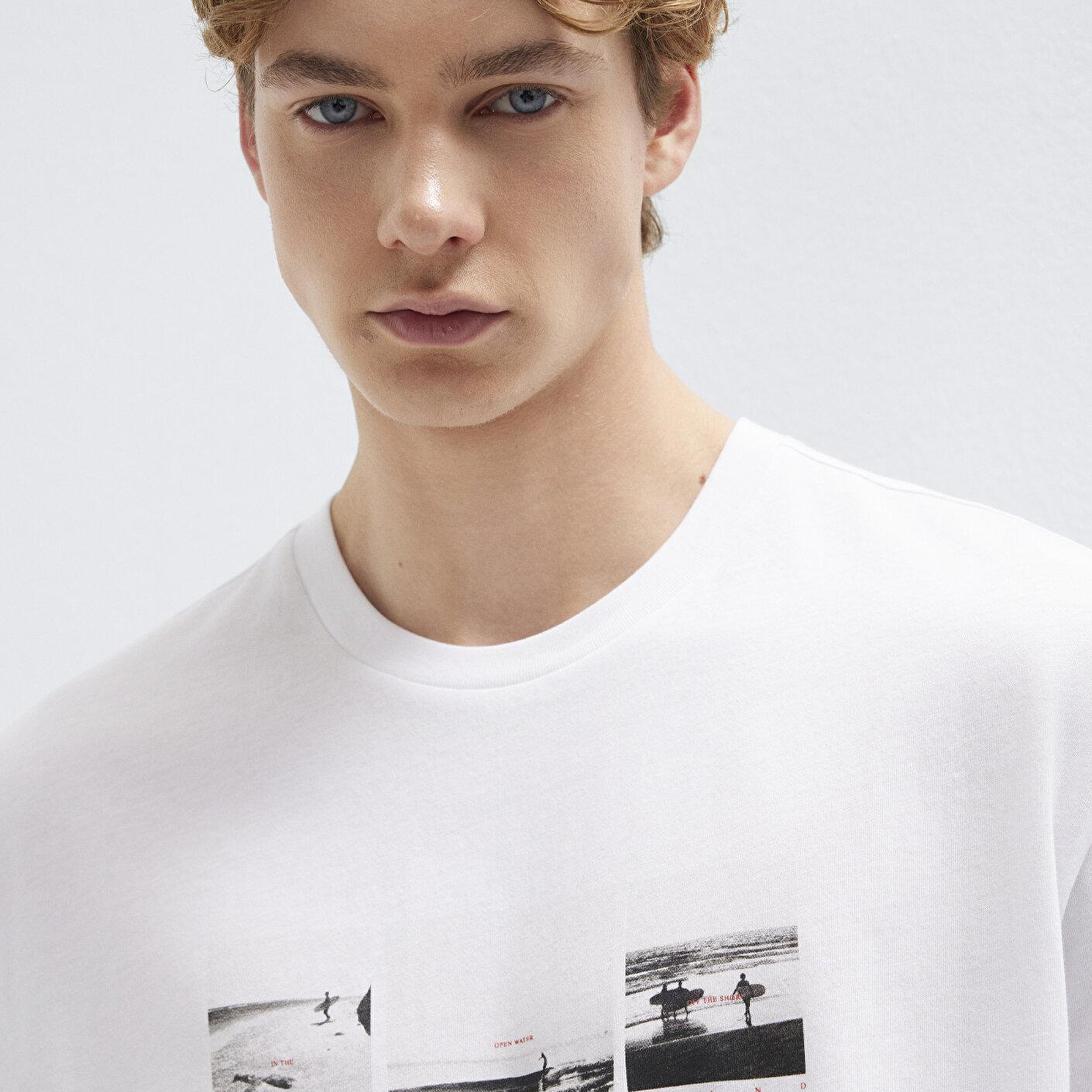 Mavi Baskılı Beyaz Tişört Loose Fit / Bol Rahat Kesim 0613629-620