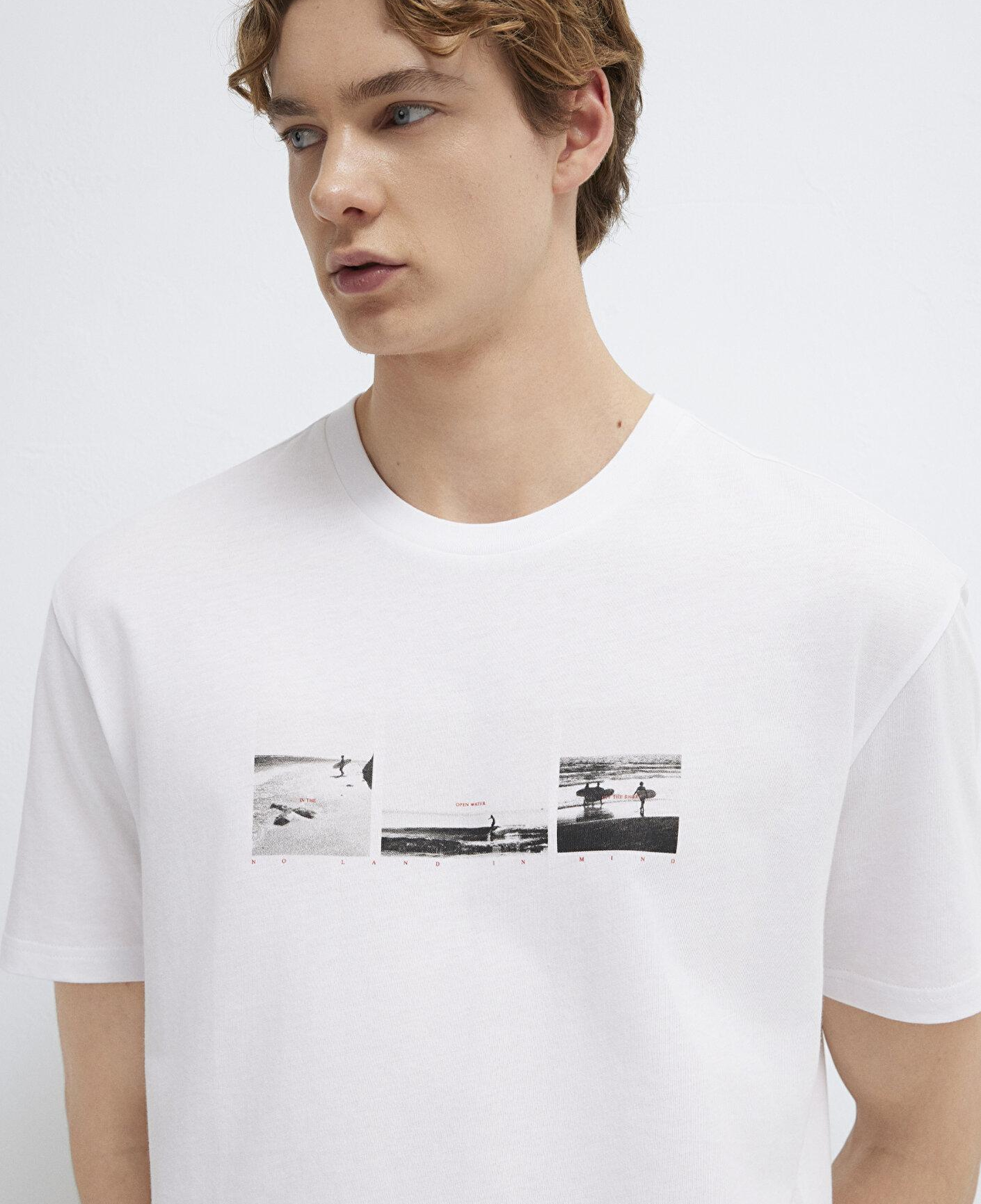 Mavi Baskılı Beyaz Tişört Loose Fit / Bol Rahat Kesim 0613629-620