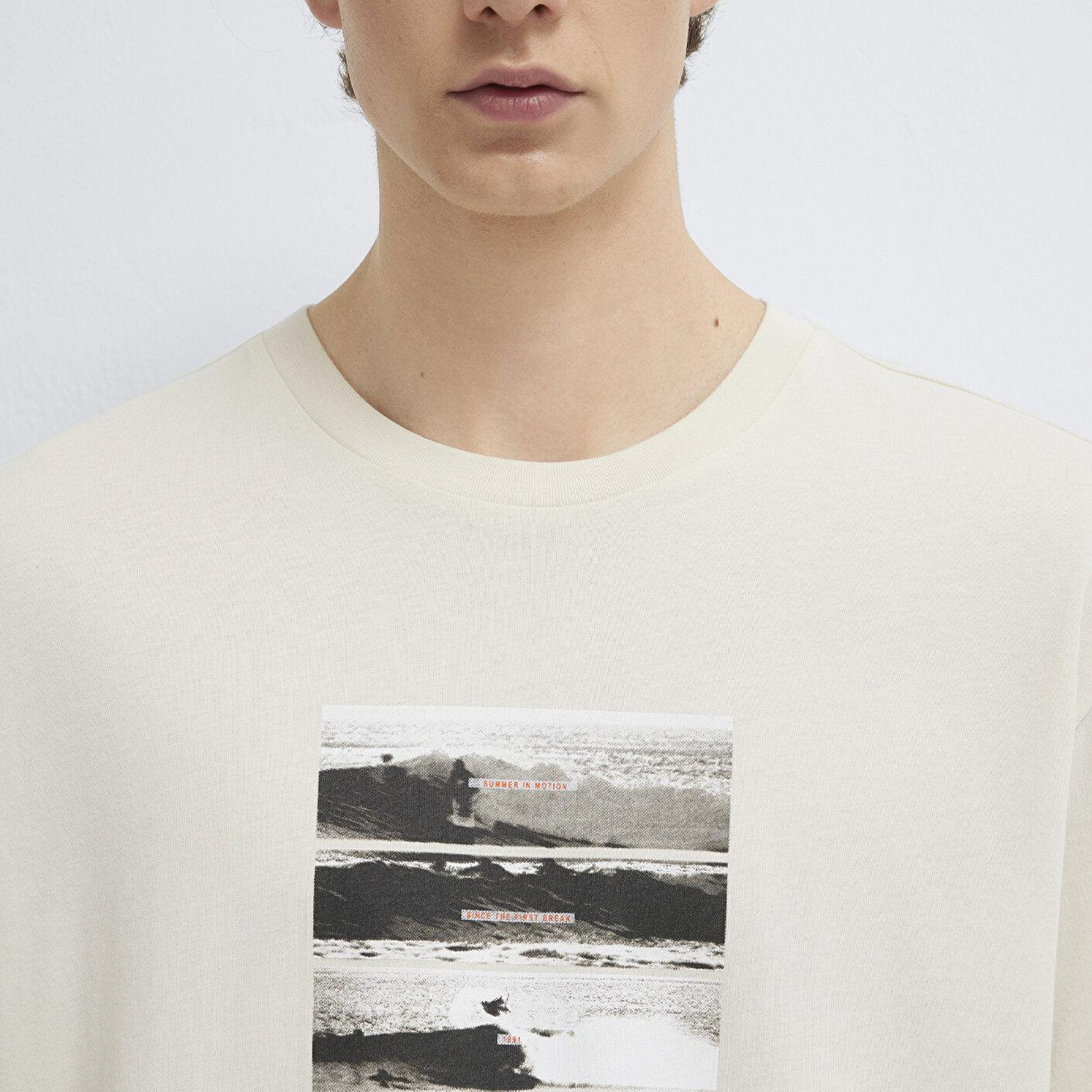 Mavi Baskılı Bej Tişört Loose Fit / Bol Rahat Kesim 0613630-70134