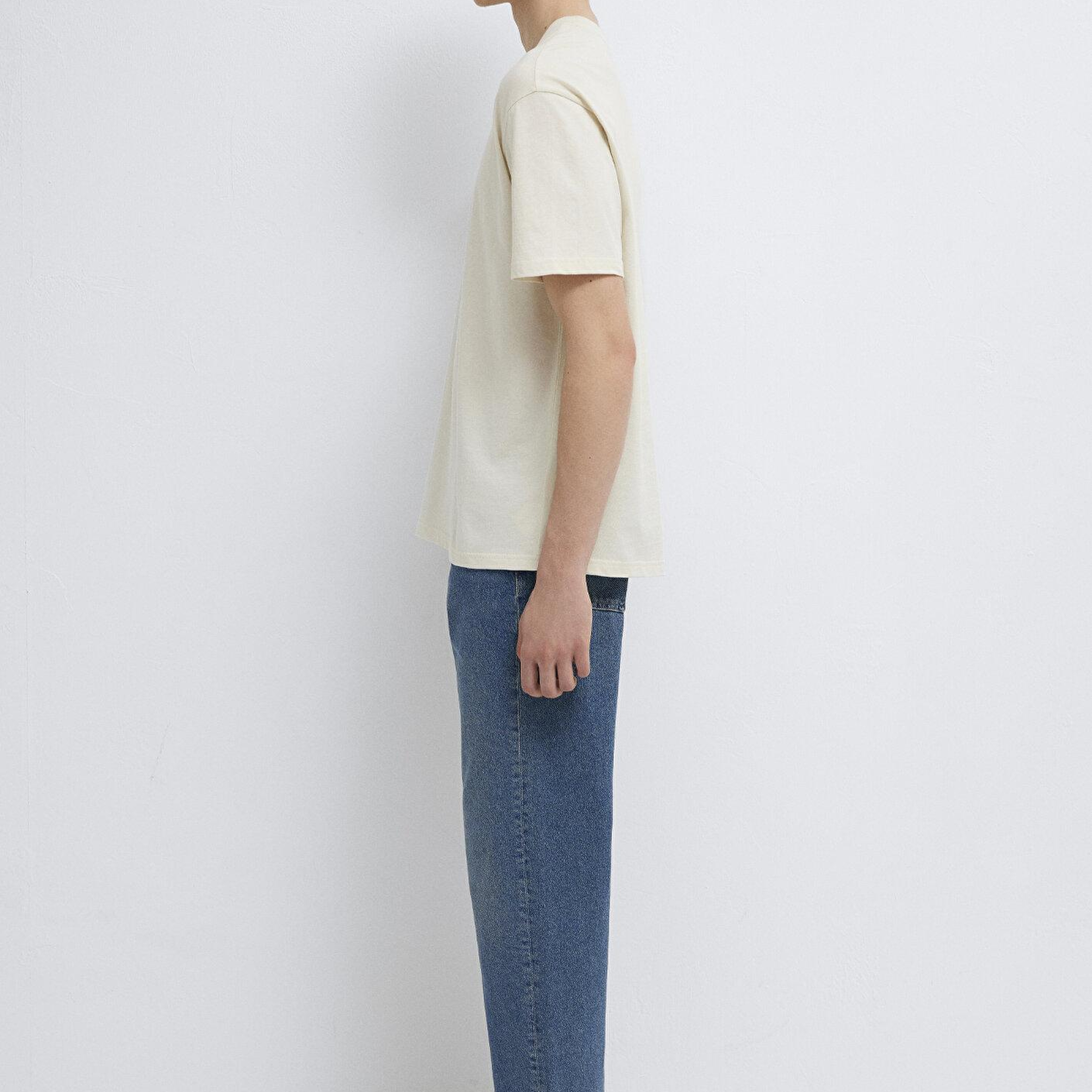 Mavi Baskılı Bej Tişört Loose Fit / Bol Rahat Kesim 0613630-70134