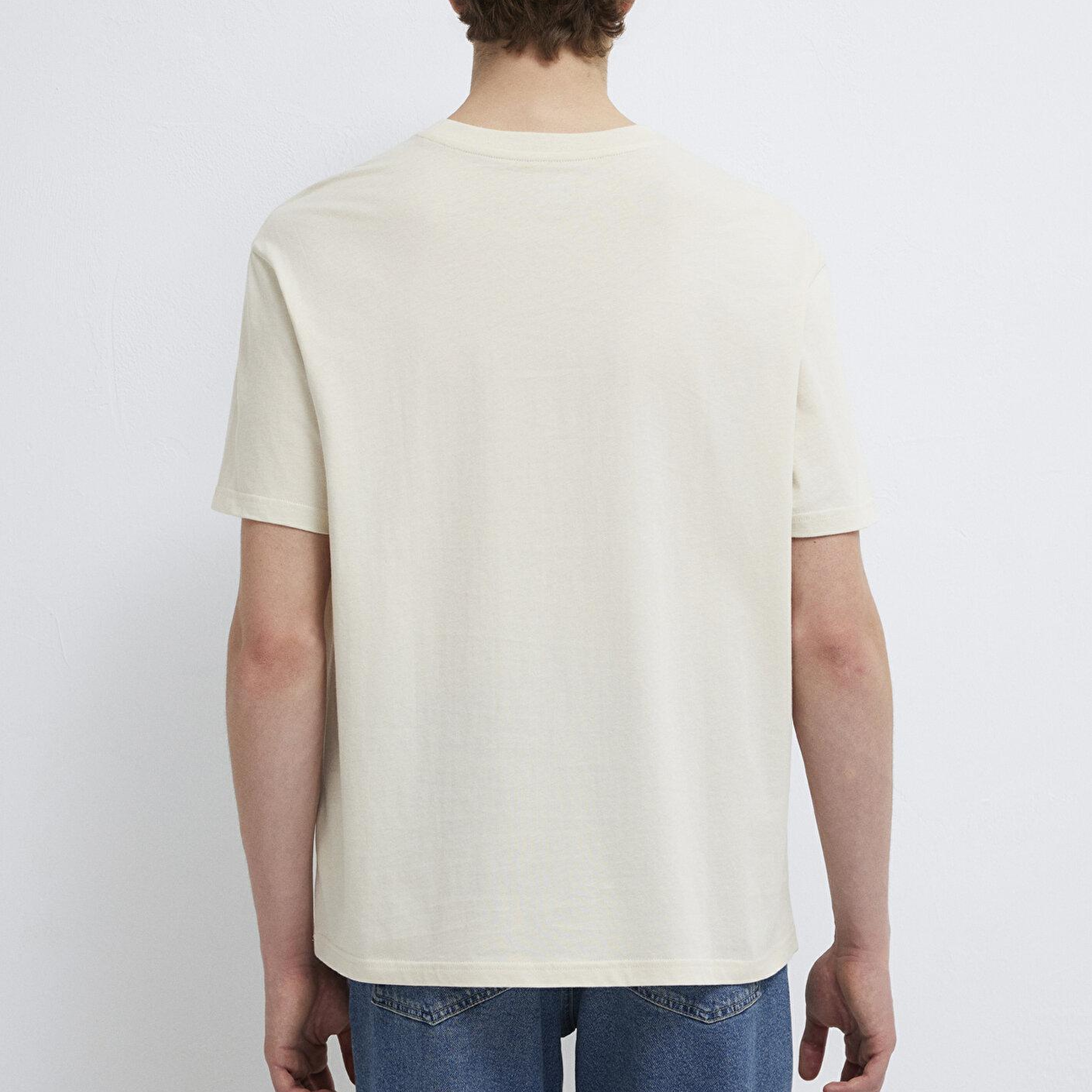 Mavi Baskılı Bej Tişört Loose Fit / Bol Rahat Kesim 0613630-70134