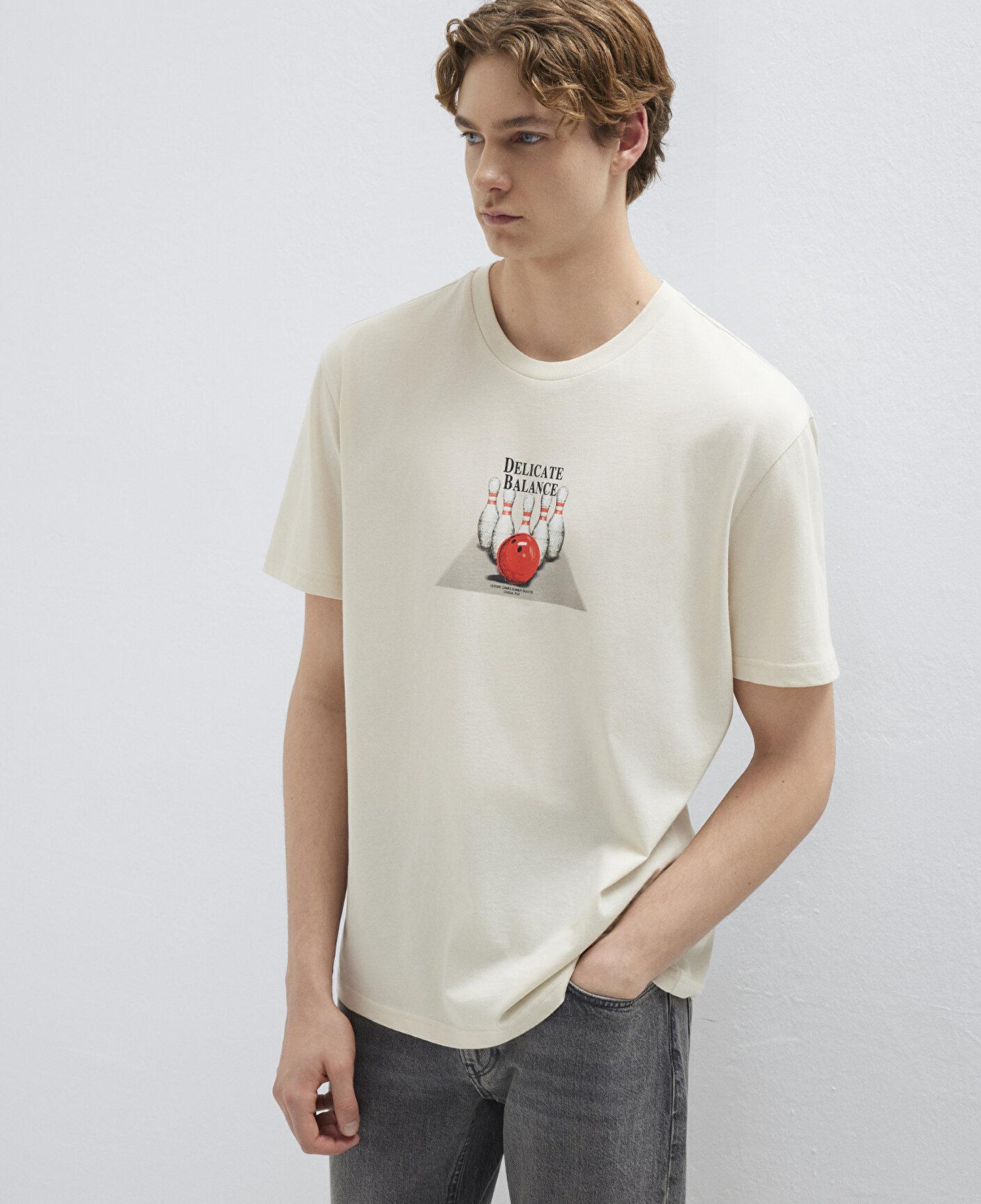 Mavi Bilardo Baskılı Bej Tişört Loose Fit / Bol Rahat Kesim 0613634-70134