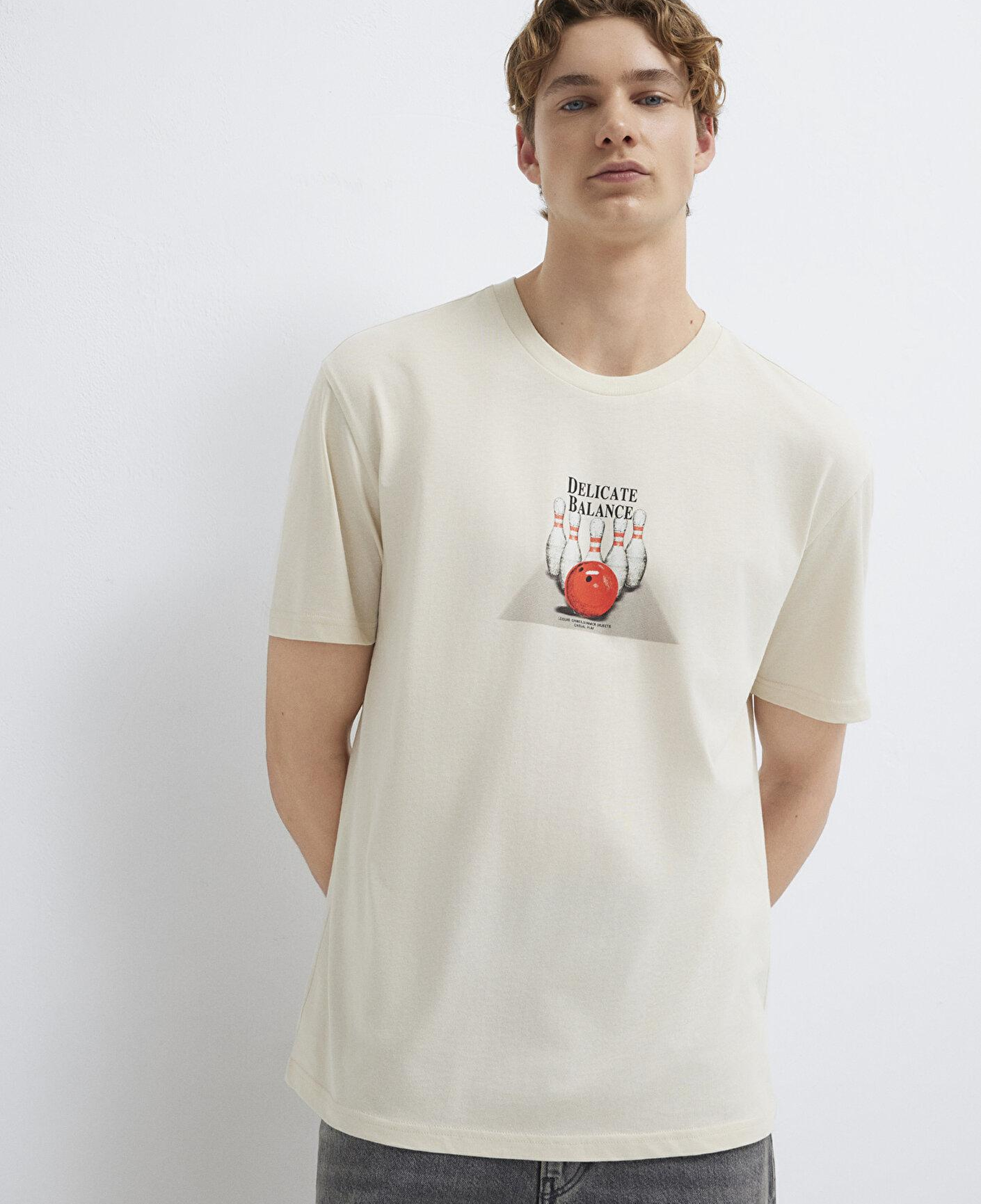 Mavi Bilardo Baskılı Bej Tişört Loose Fit / Bol Rahat Kesim 0613634-70134