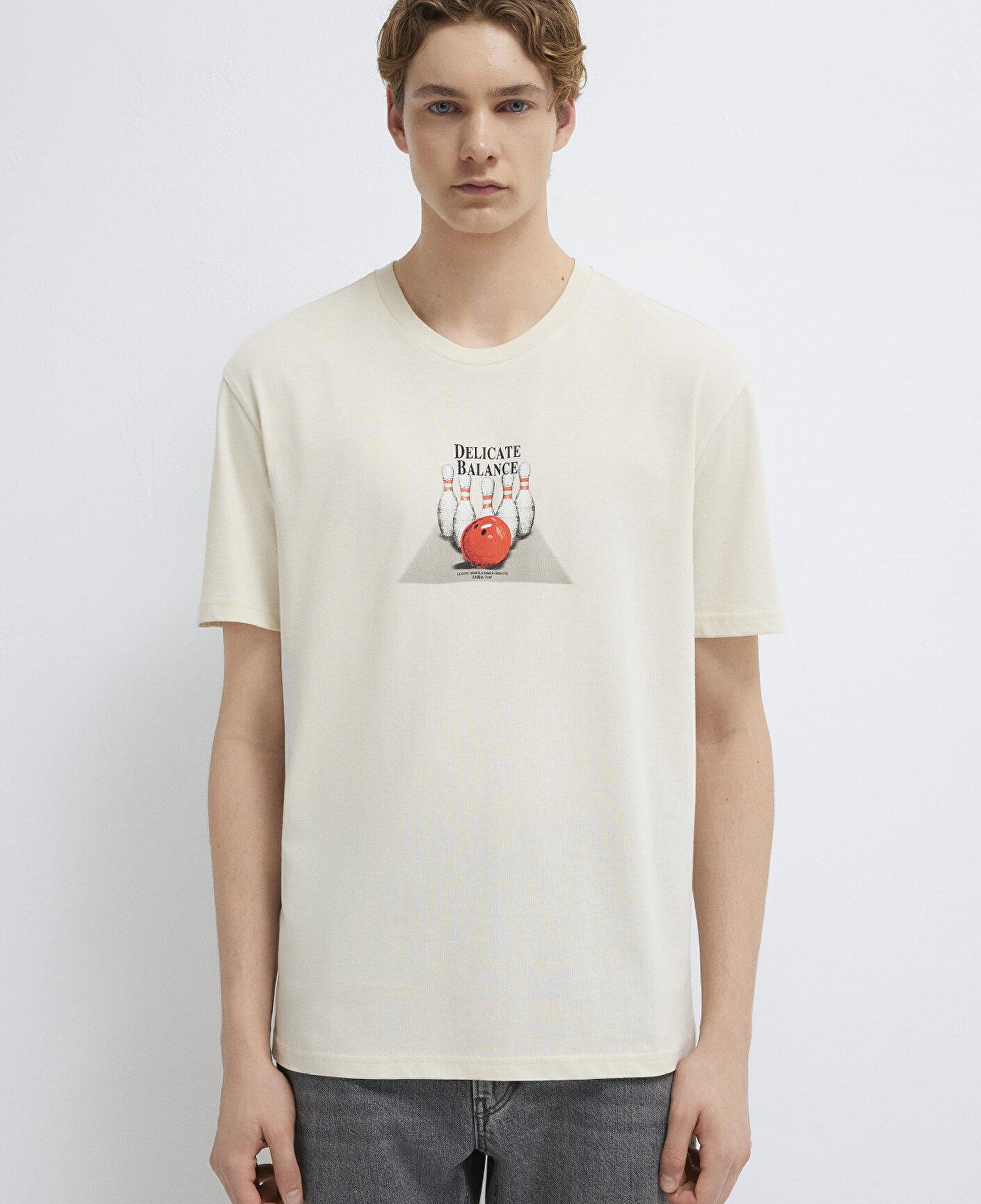 Mavi Bilardo Baskılı Bej Tişört Loose Fit / Bol Rahat Kesim 0613634-70134