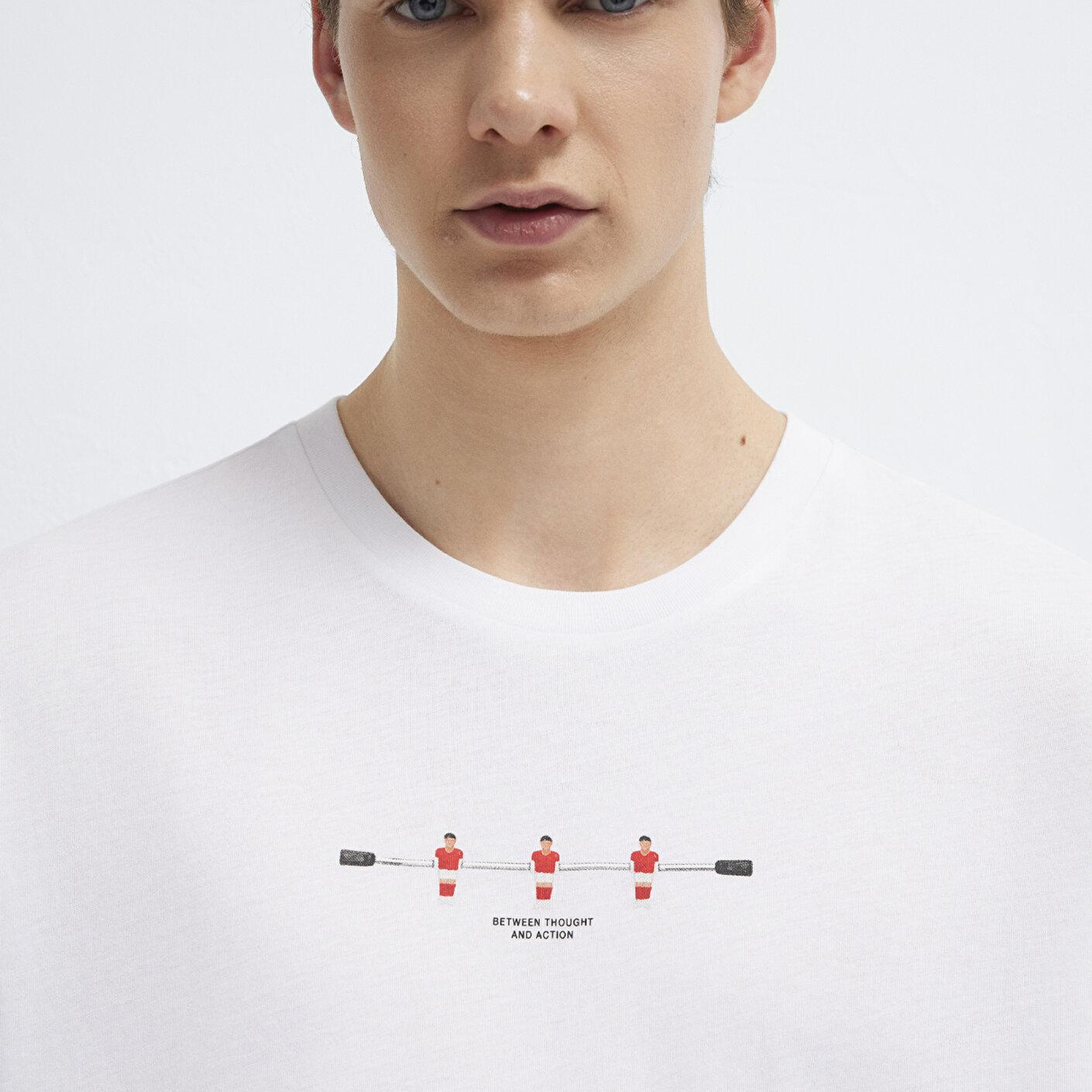 Mavi Baskılı Beyaz Tişört Loose Fit / Bol Rahat Kesim 0613632-620