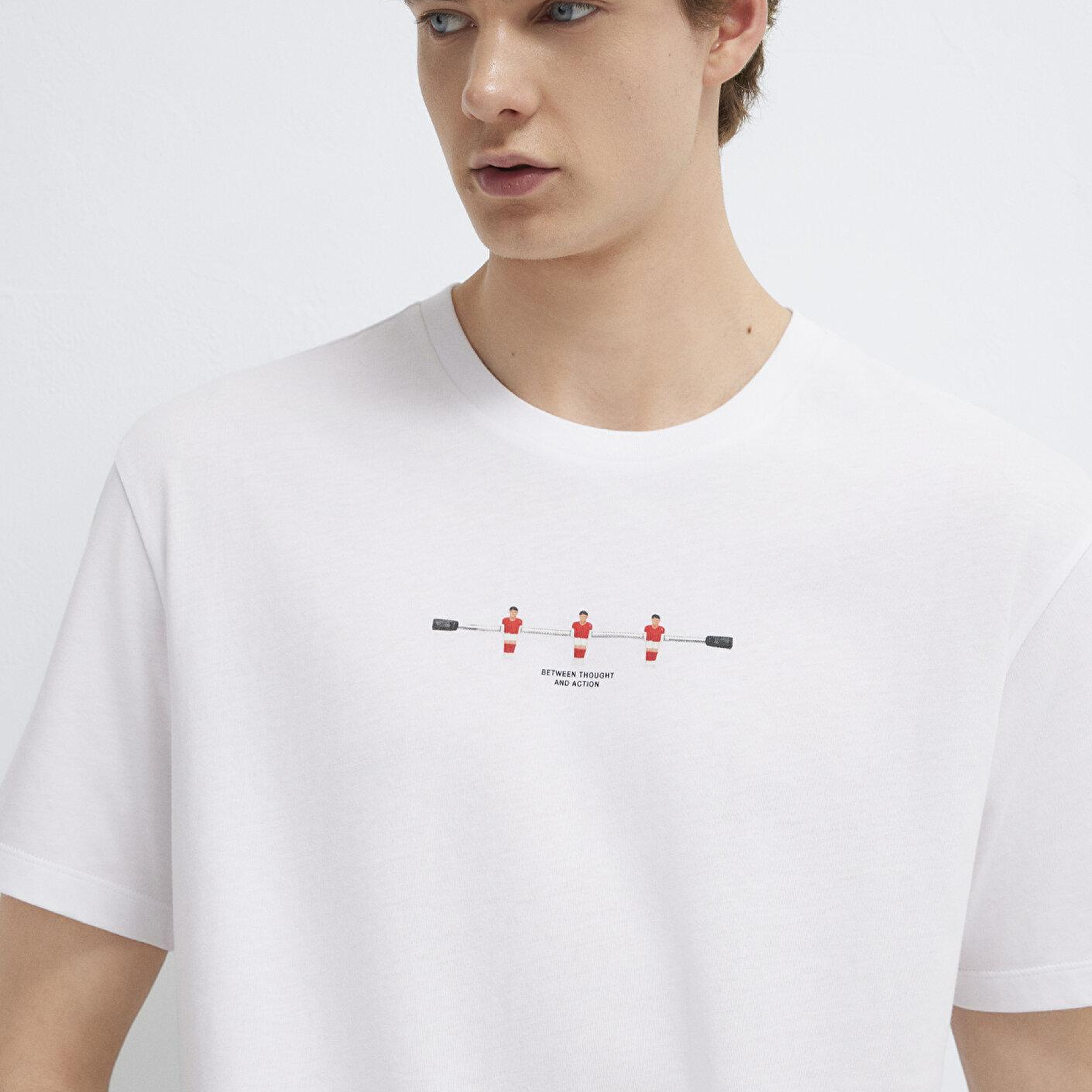 Mavi Baskılı Beyaz Tişört Loose Fit / Bol Rahat Kesim 0613632-620