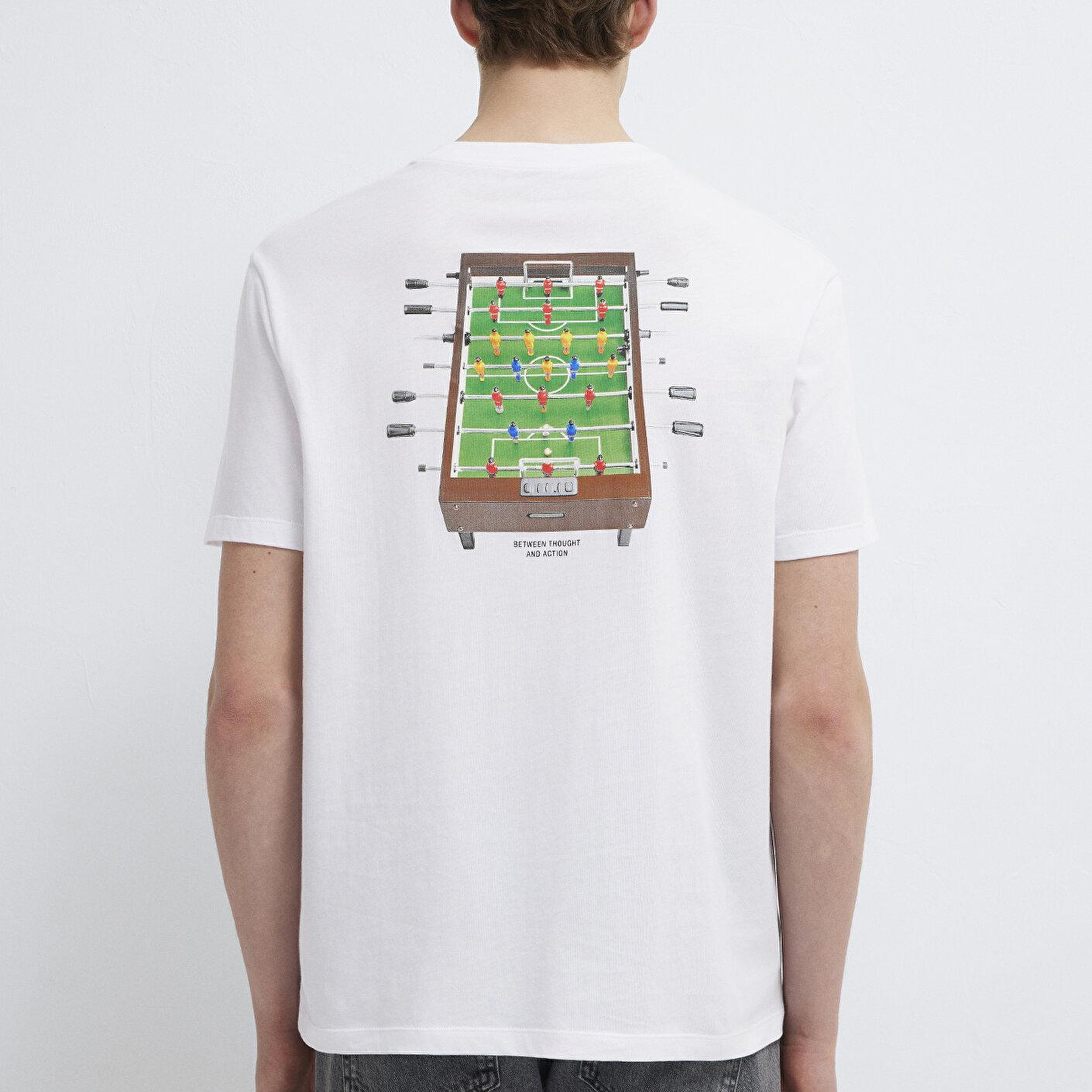 Mavi Baskılı Beyaz Tişört Loose Fit / Bol Rahat Kesim 0613632-620