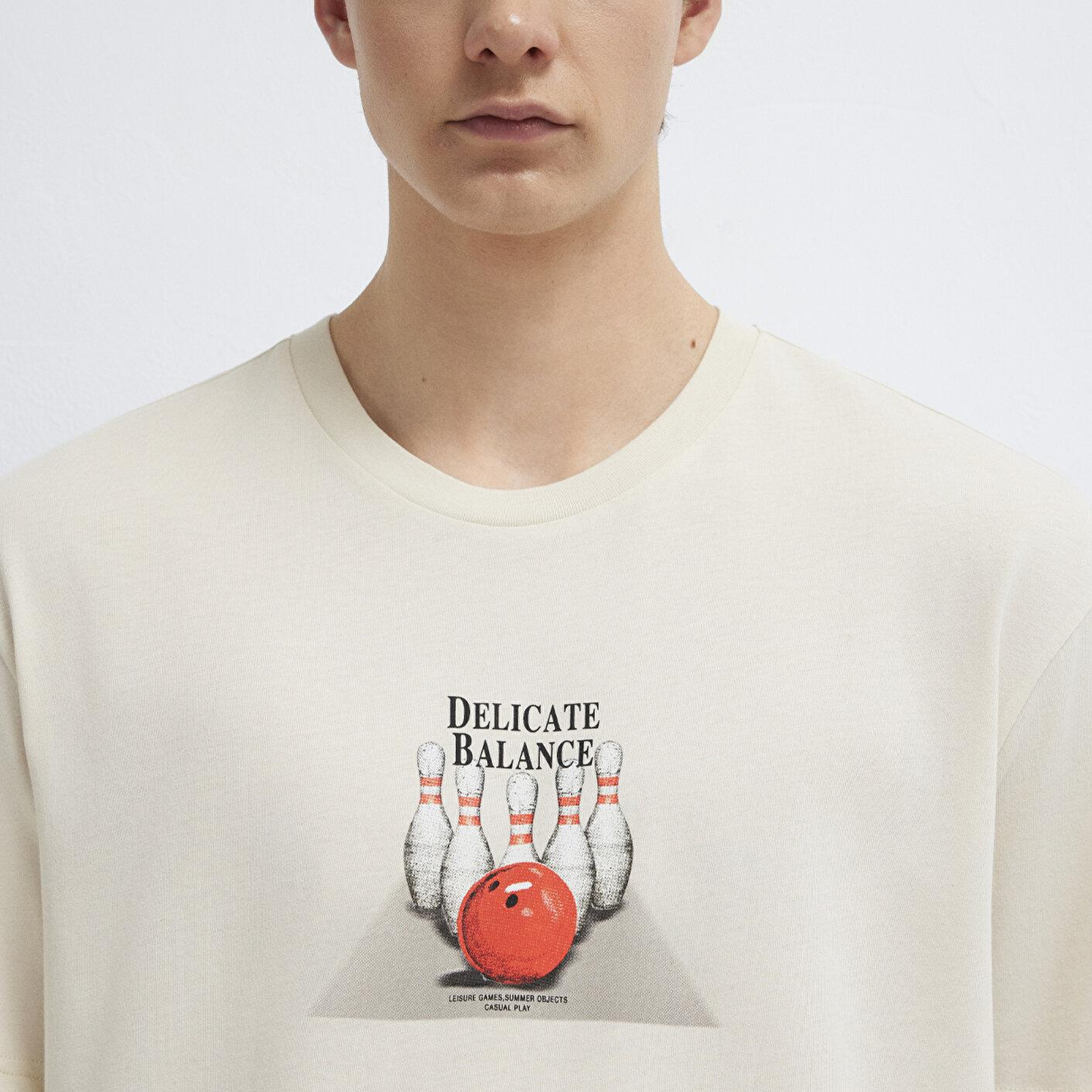 Mavi Bilardo Baskılı Bej Tişört Loose Fit / Bol Rahat Kesim 0613634-70134