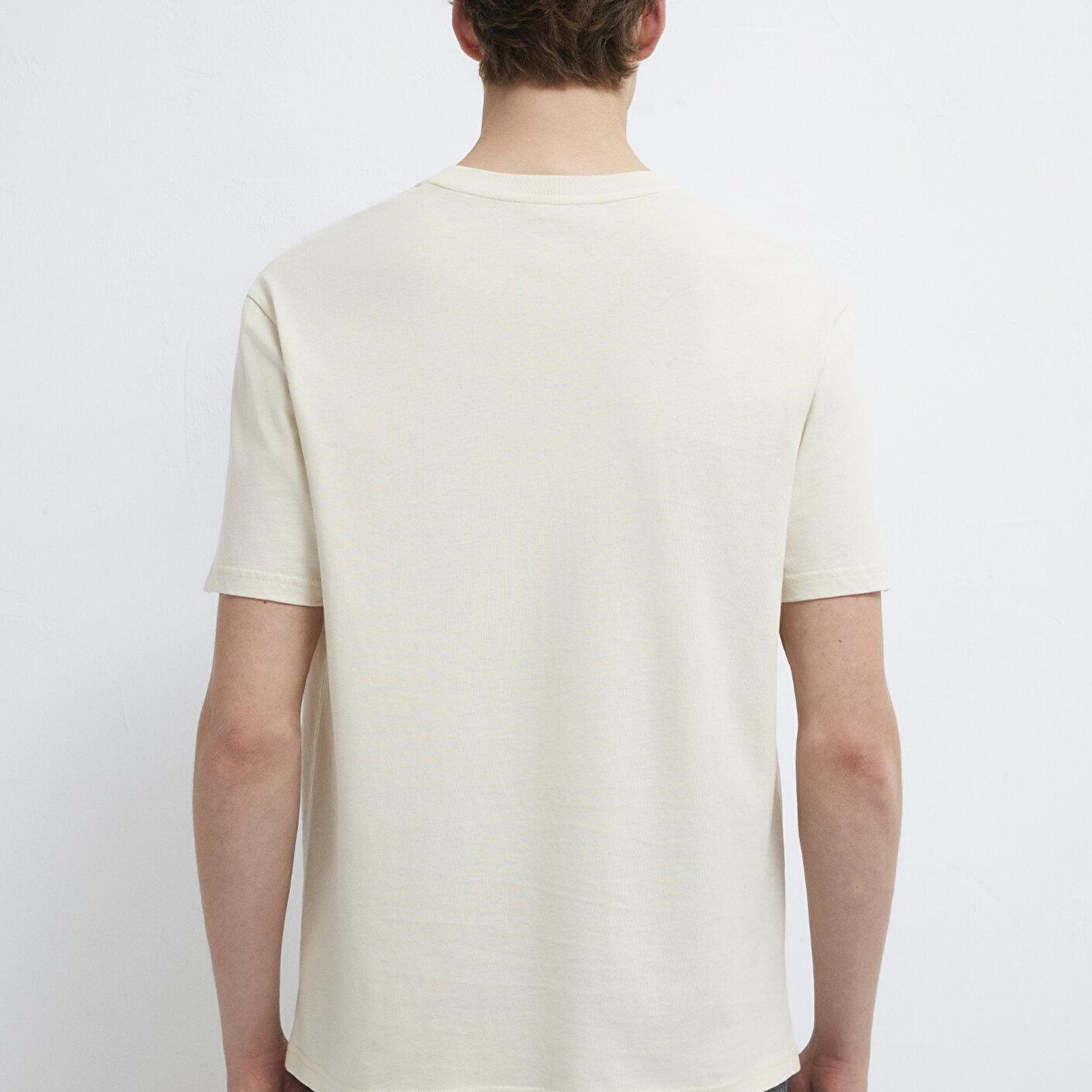 Mavi Bilardo Baskılı Bej Tişört Loose Fit / Bol Rahat Kesim 0613634-70134