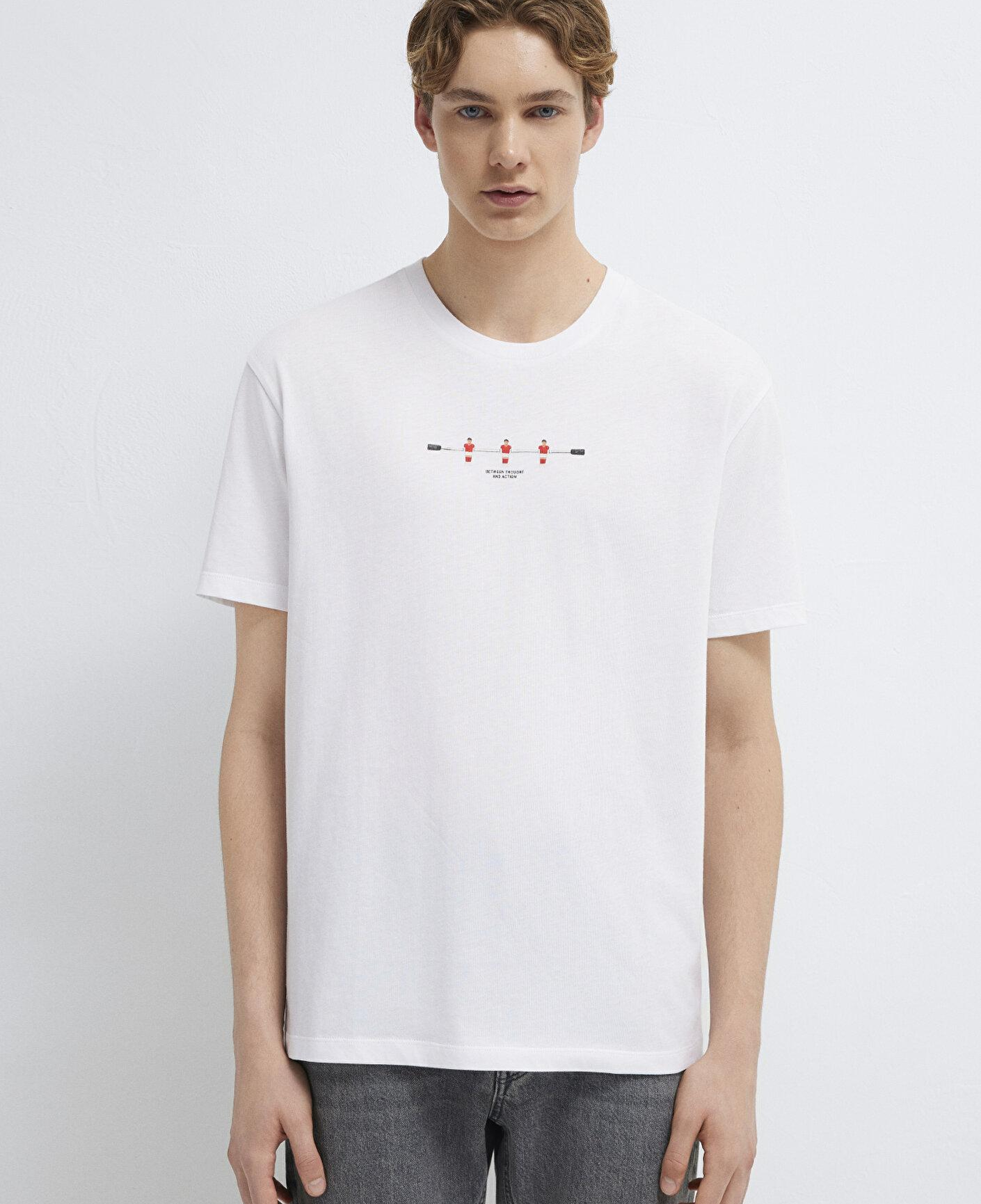 Mavi Baskılı Beyaz Tişört Loose Fit / Bol Rahat Kesim 0613632-620