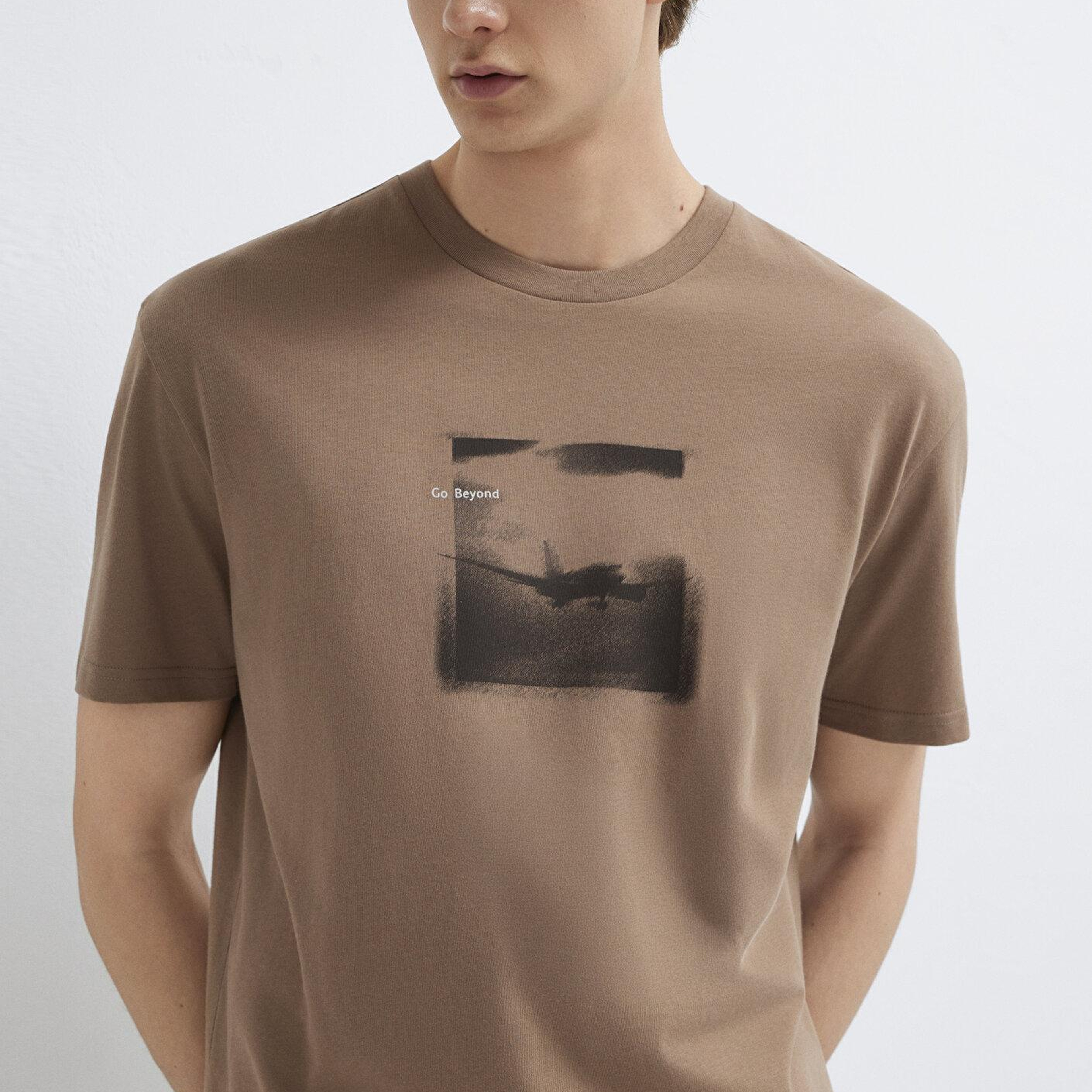 Mavi Baskılı Kahverengi Tişört Loose Fit / Bol Rahat Kesim 0613638-88091