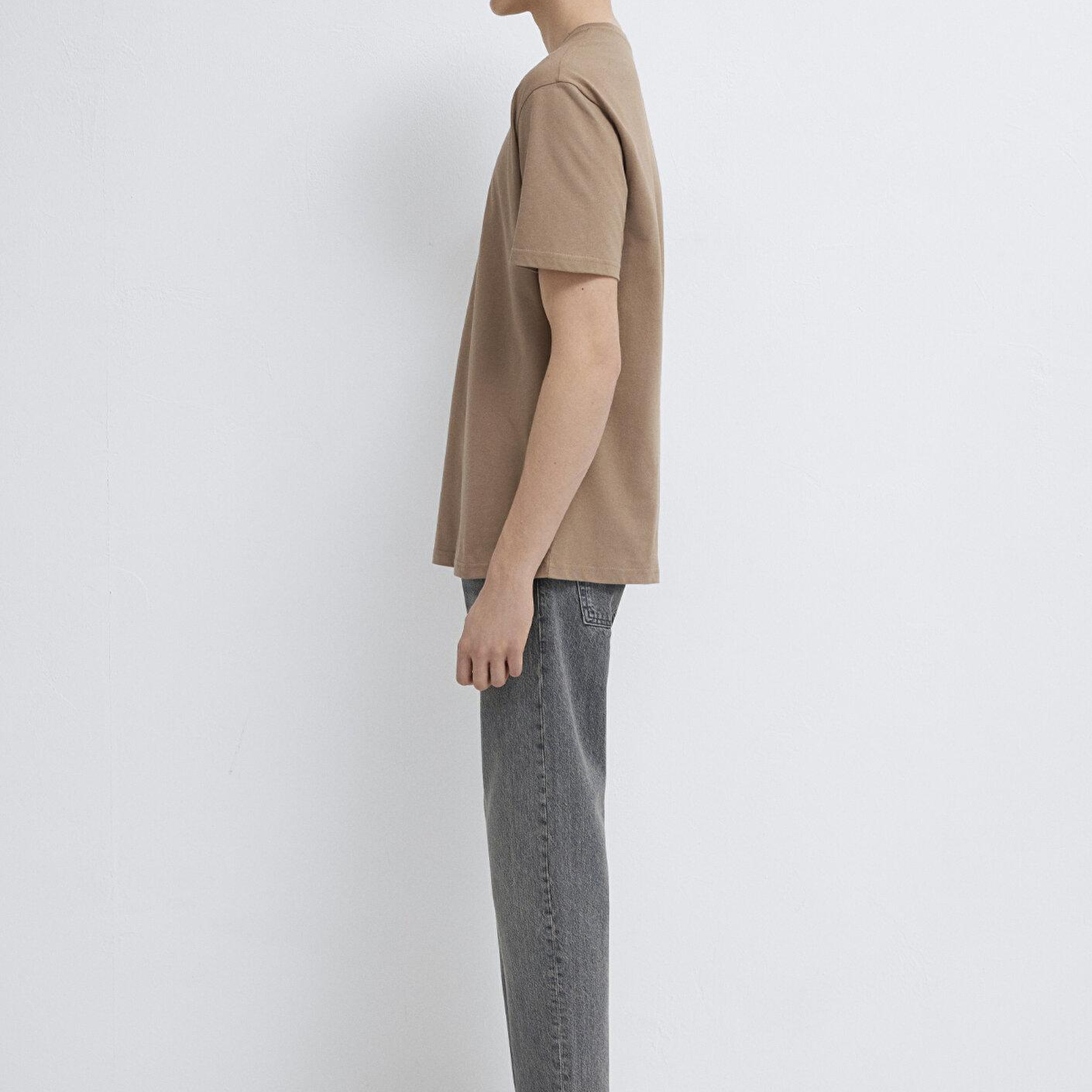 Mavi Baskılı Kahverengi Tişört Loose Fit / Bol Rahat Kesim 0613638-88091