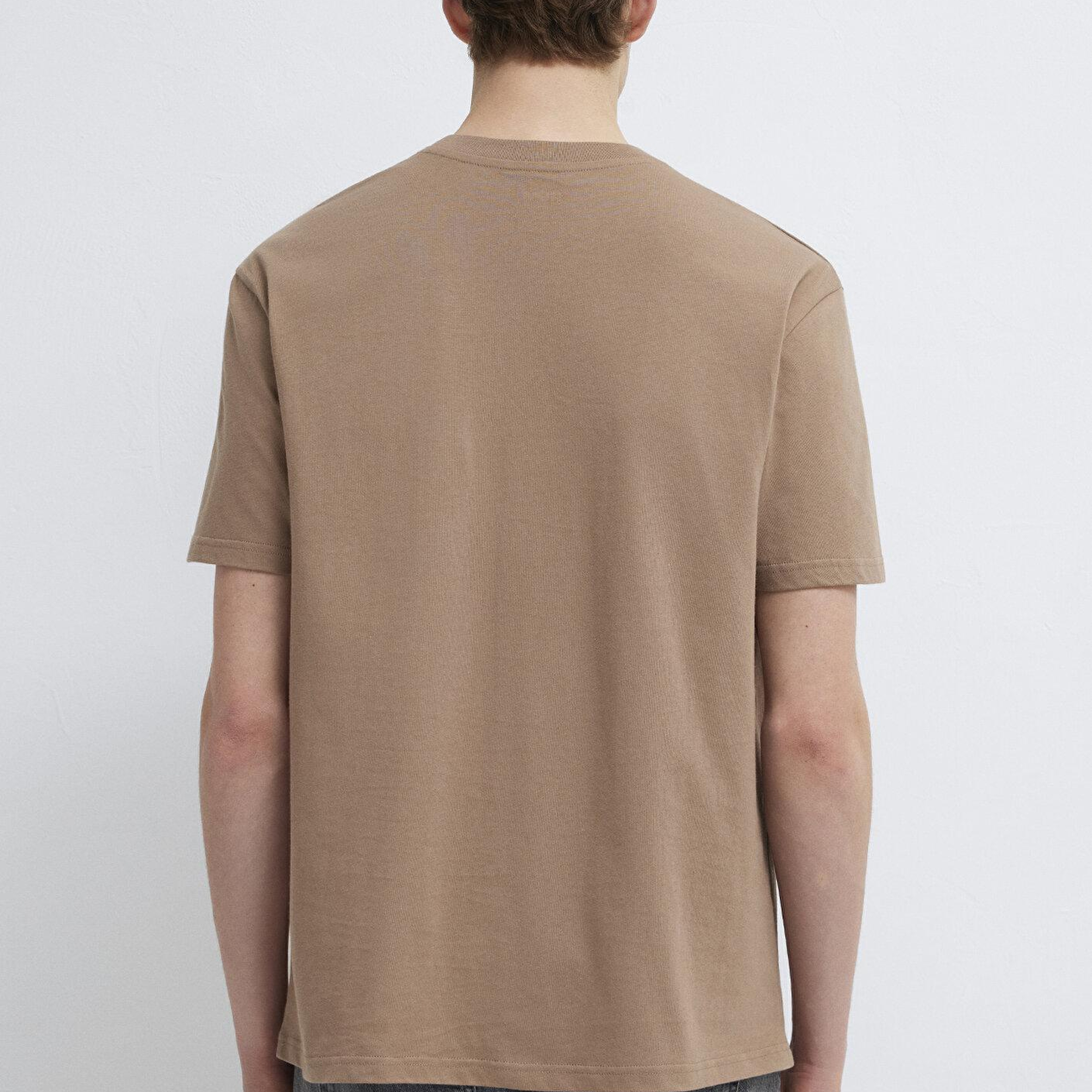 Mavi Baskılı Kahverengi Tişört Loose Fit / Bol Rahat Kesim 0613638-88091