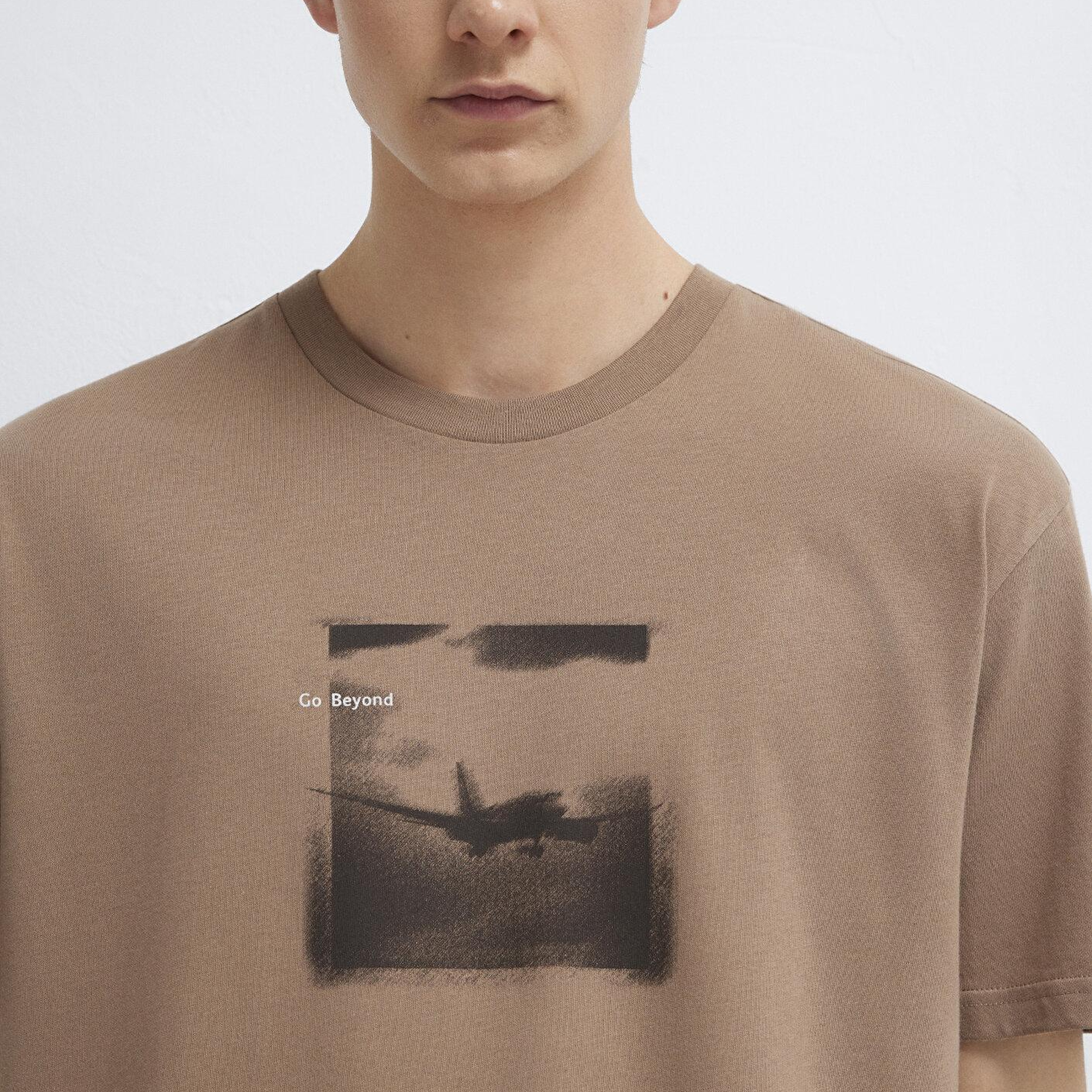 Mavi Baskılı Kahverengi Tişört Loose Fit / Bol Rahat Kesim 0613638-88091