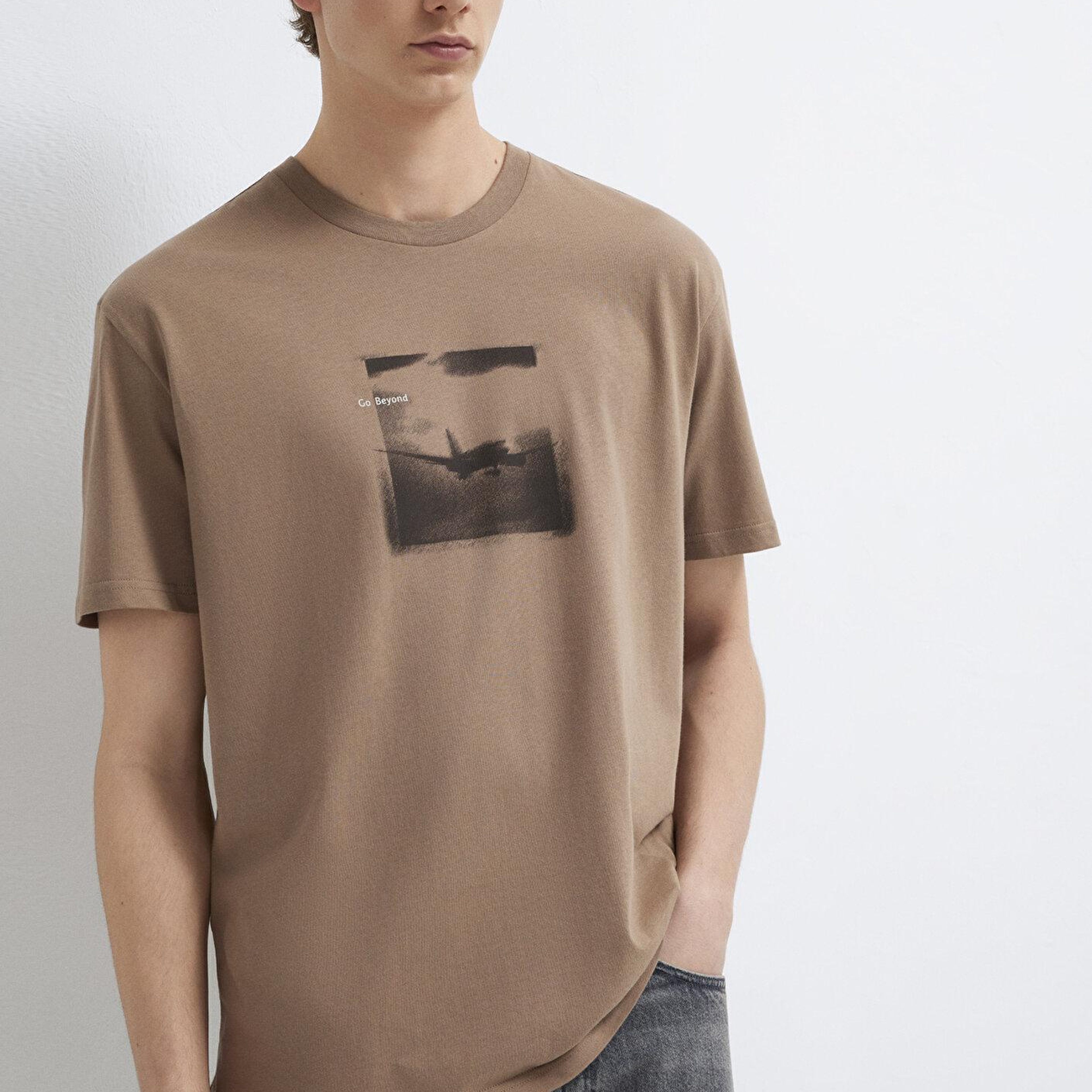 Mavi Baskılı Kahverengi Tişört Loose Fit / Bol Rahat Kesim 0613638-88091