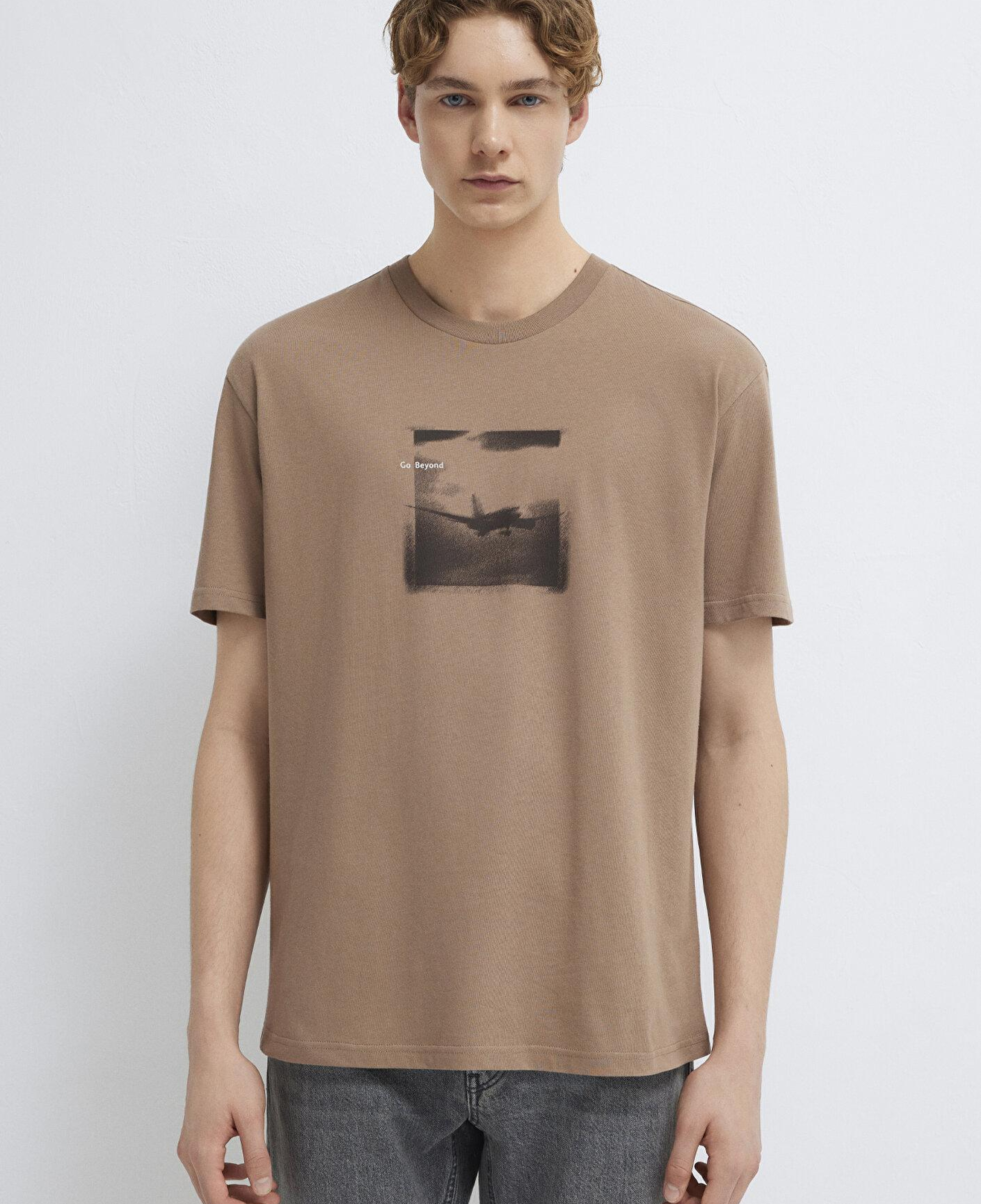 Mavi Baskılı Kahverengi Tişört Loose Fit / Bol Rahat Kesim 0613638-88091