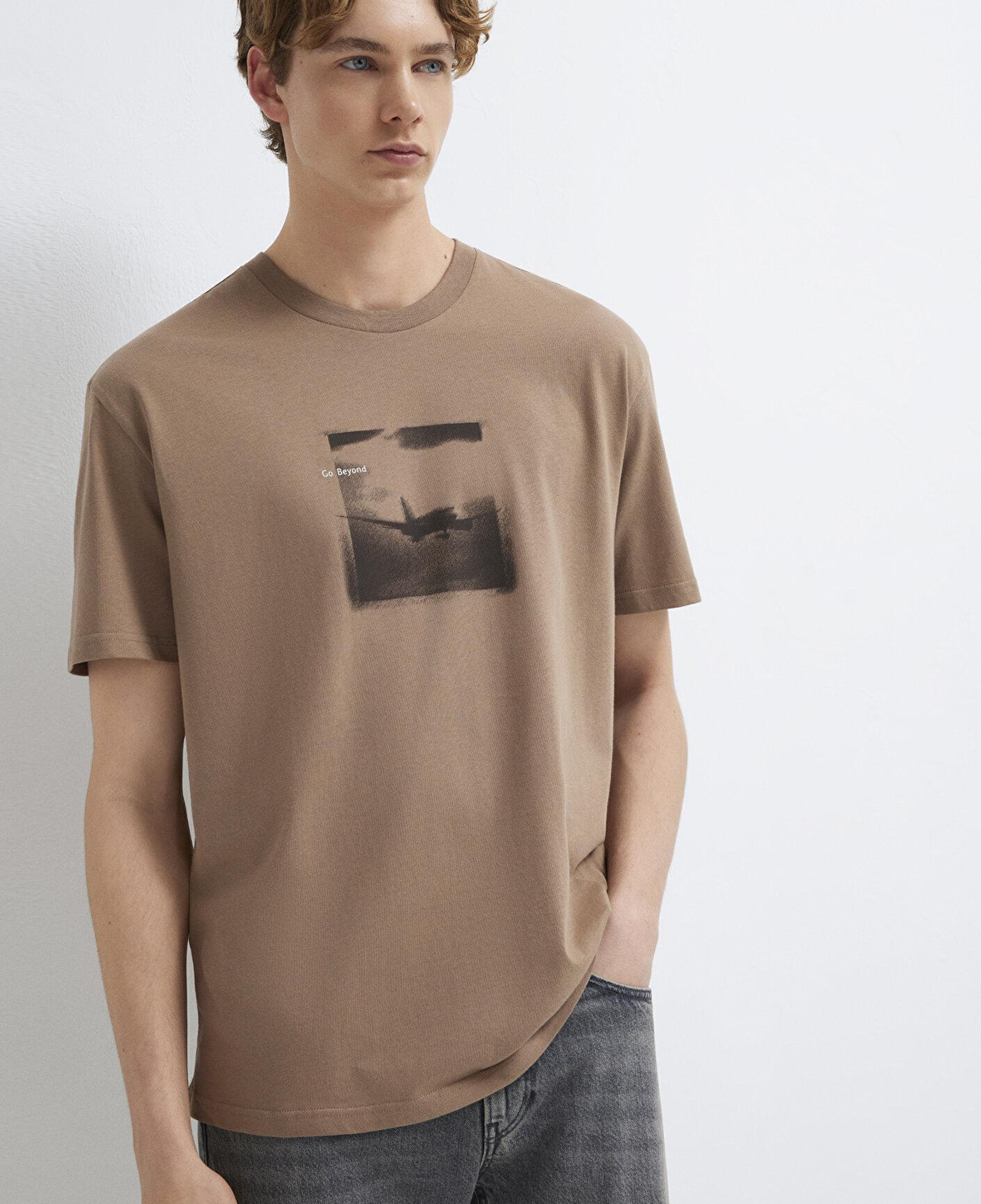 Mavi Baskılı Kahverengi Tişört Loose Fit / Bol Rahat Kesim 0613638-88091