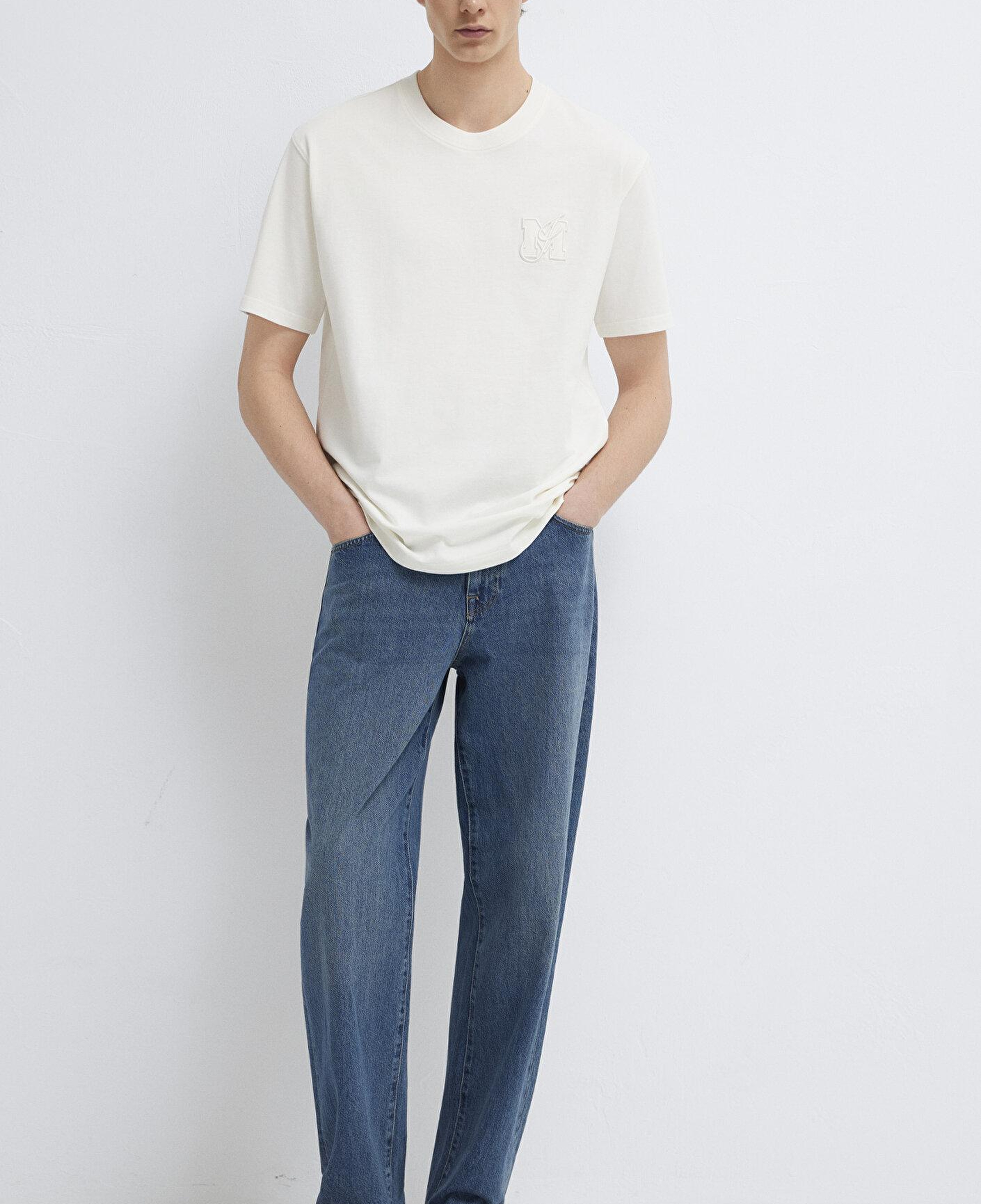 Mavi MJ Logo Detaylı Ekru Tişört Loose Fit / Bol Rahat Kesim 0612885-70057