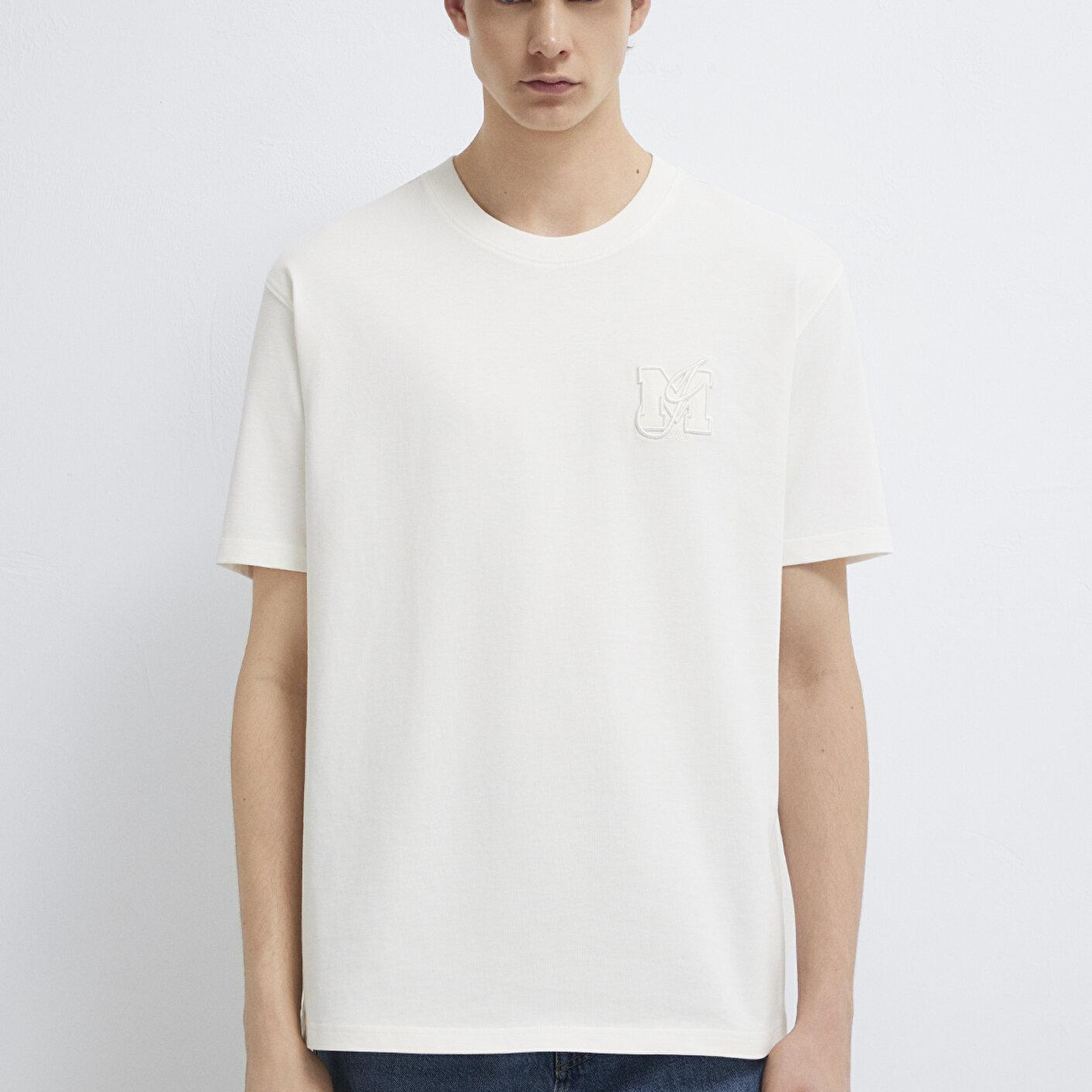 Mavi MJ Logo Detaylı Ekru Tişört Loose Fit / Bol Rahat Kesim 0612885-70057