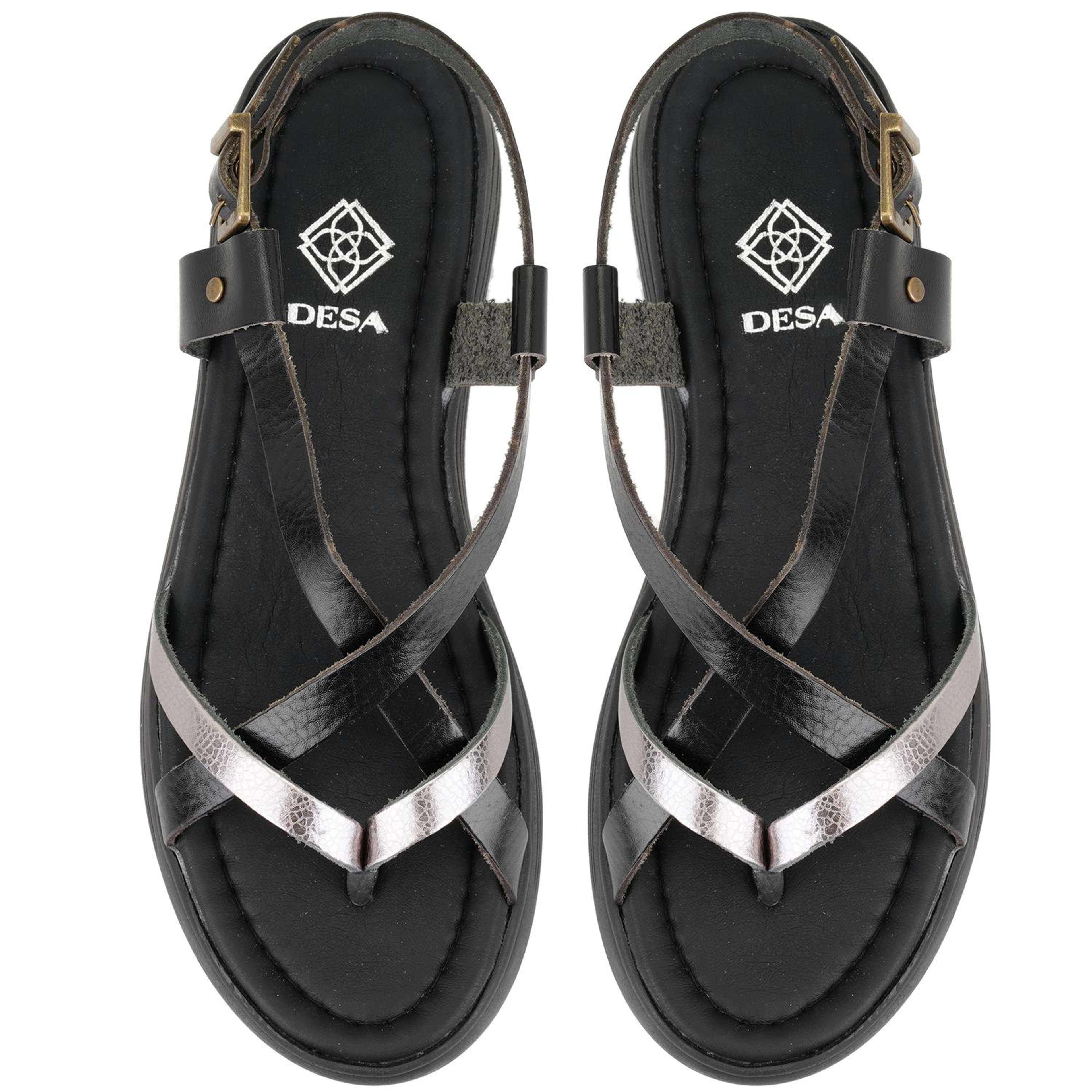 Kadın Siyah Dolgu Tabanlı Deri Sandalet